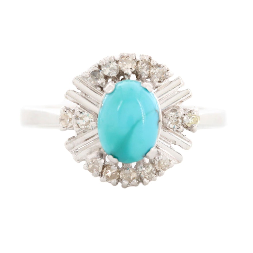 18K White Gold Turquoise and Diamond Ring