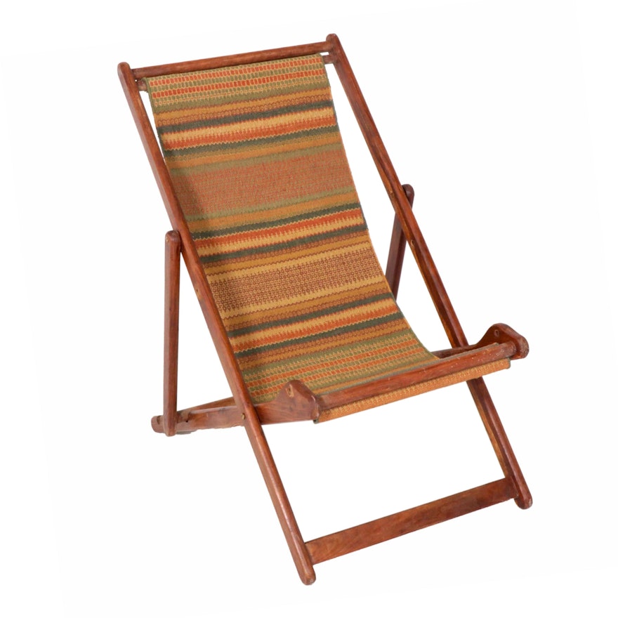 Folding Wooden Chair with Woven Seat, Mid Century