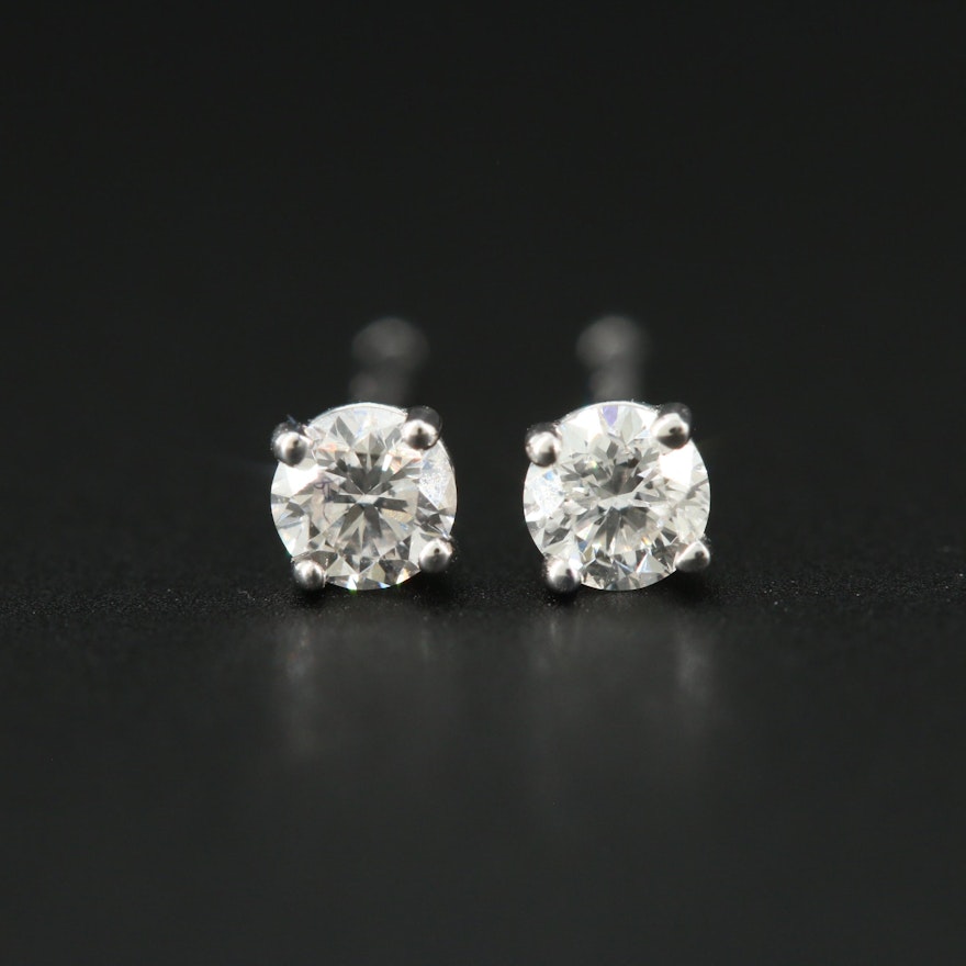 14K White Gold Diamond Stud Earrings