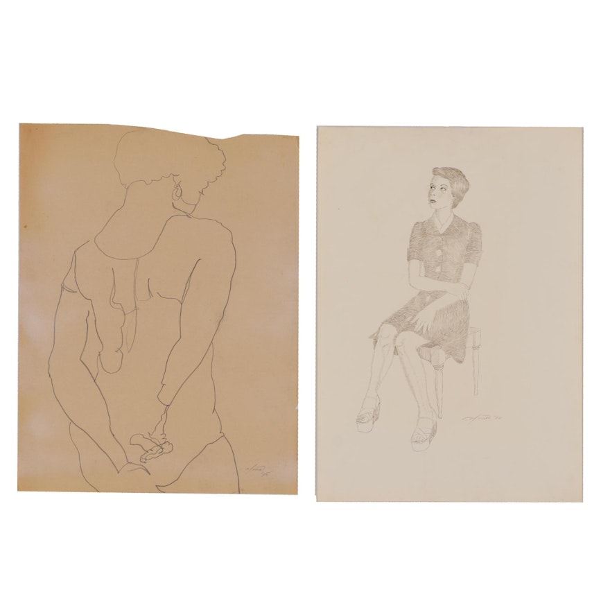 Ricardo Morin Charcoal and Sepia Ink Figure Drawings