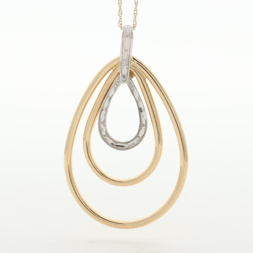 14K Yellow and White Gold Pendant on 10K Yellow Gold Chain Necklace