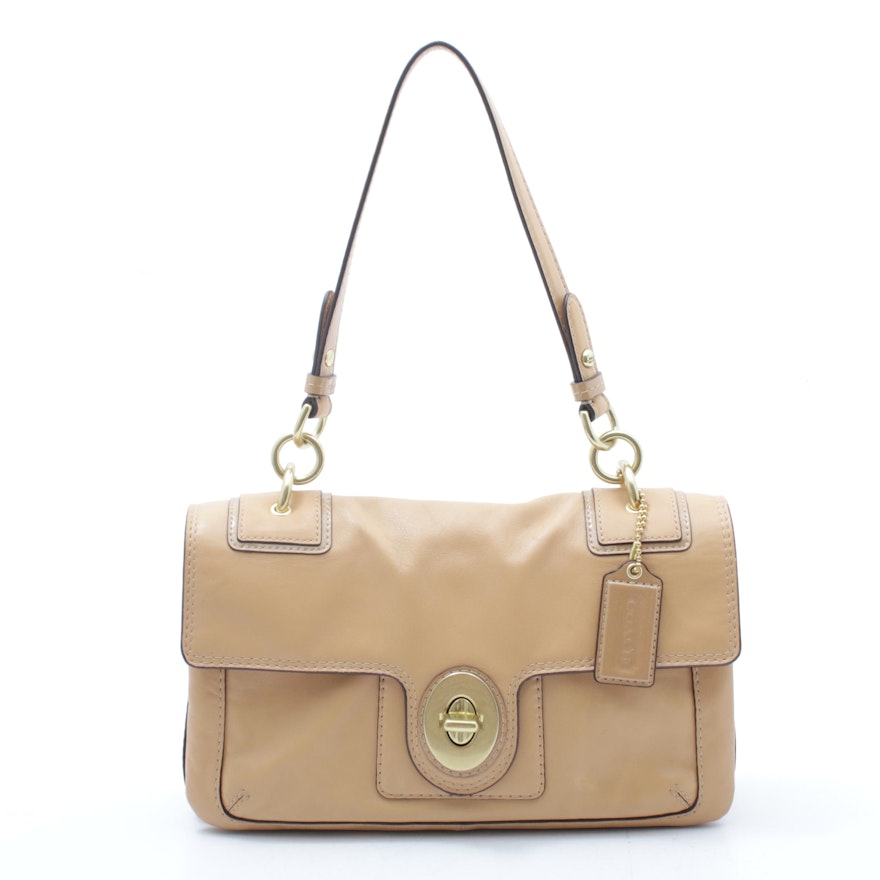 Coach Peyton Leather Flap Shoulder Bag with Turnlock