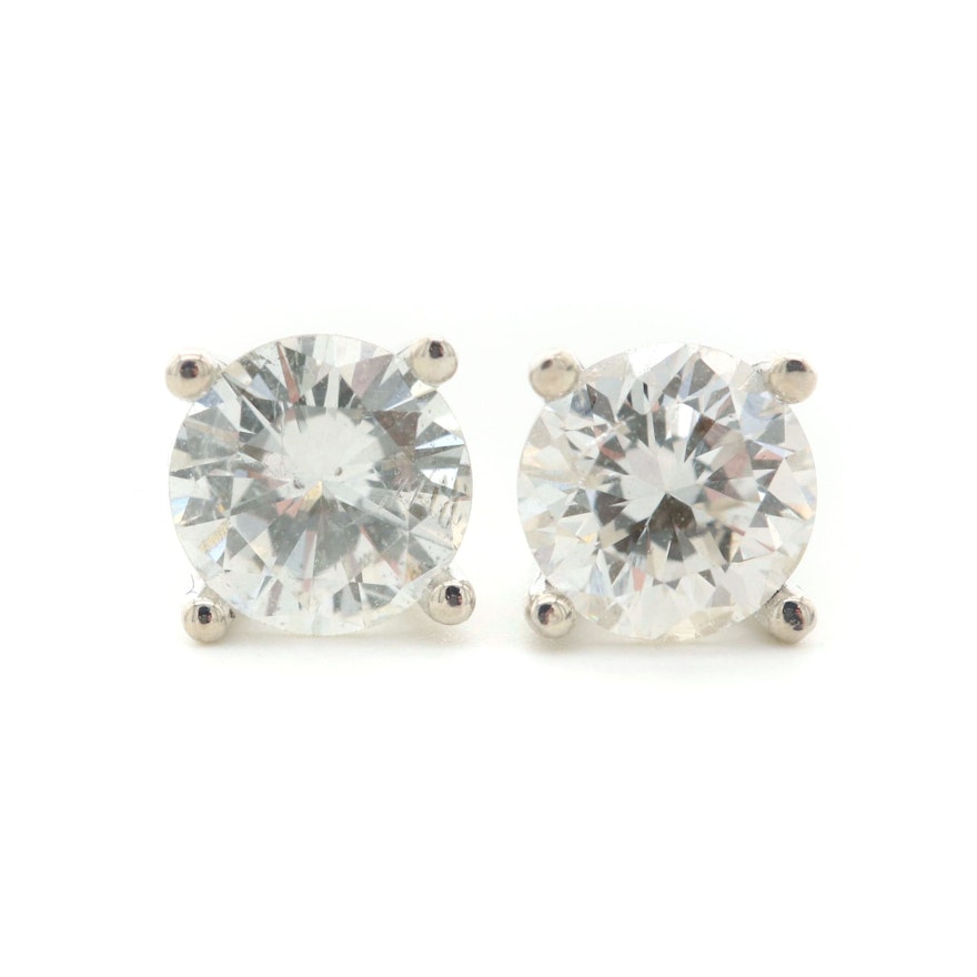 14K White Gold Diamond Stud Earrings