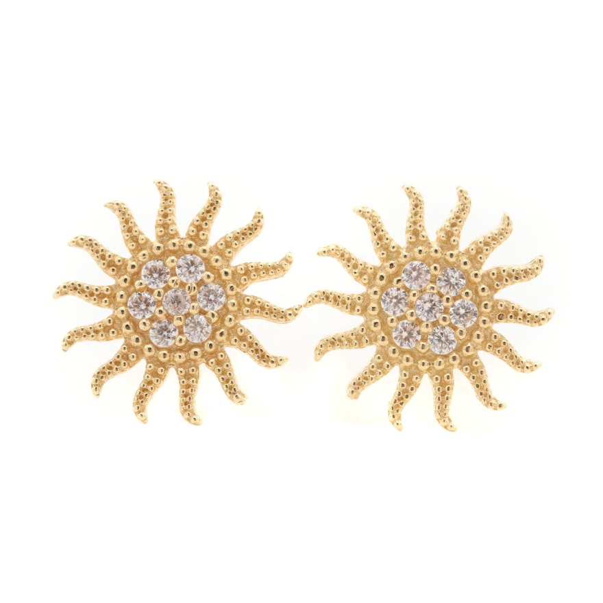 18K Yellow Gold Cubic Zirconia Sun Stud Earrings