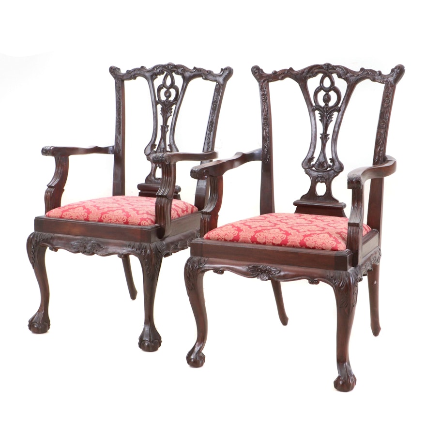 Pair of Chippendale Style Wooden Dining Chairs, Late 20th Century