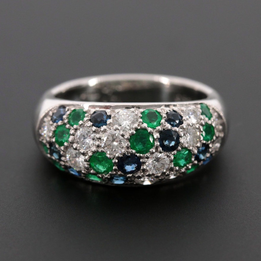 Platinum, Emerald, Sapphire and Diamond Ring