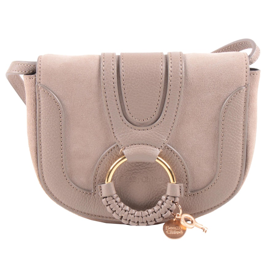 See by Chloé Hana Saddle Bag in Gray Suede and Pebbled Leather