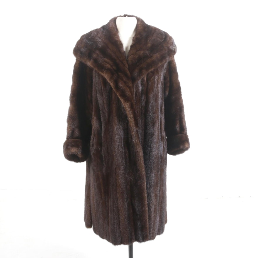 Mahogany Mink Fur Coat with Shawl Collar, Vintage
