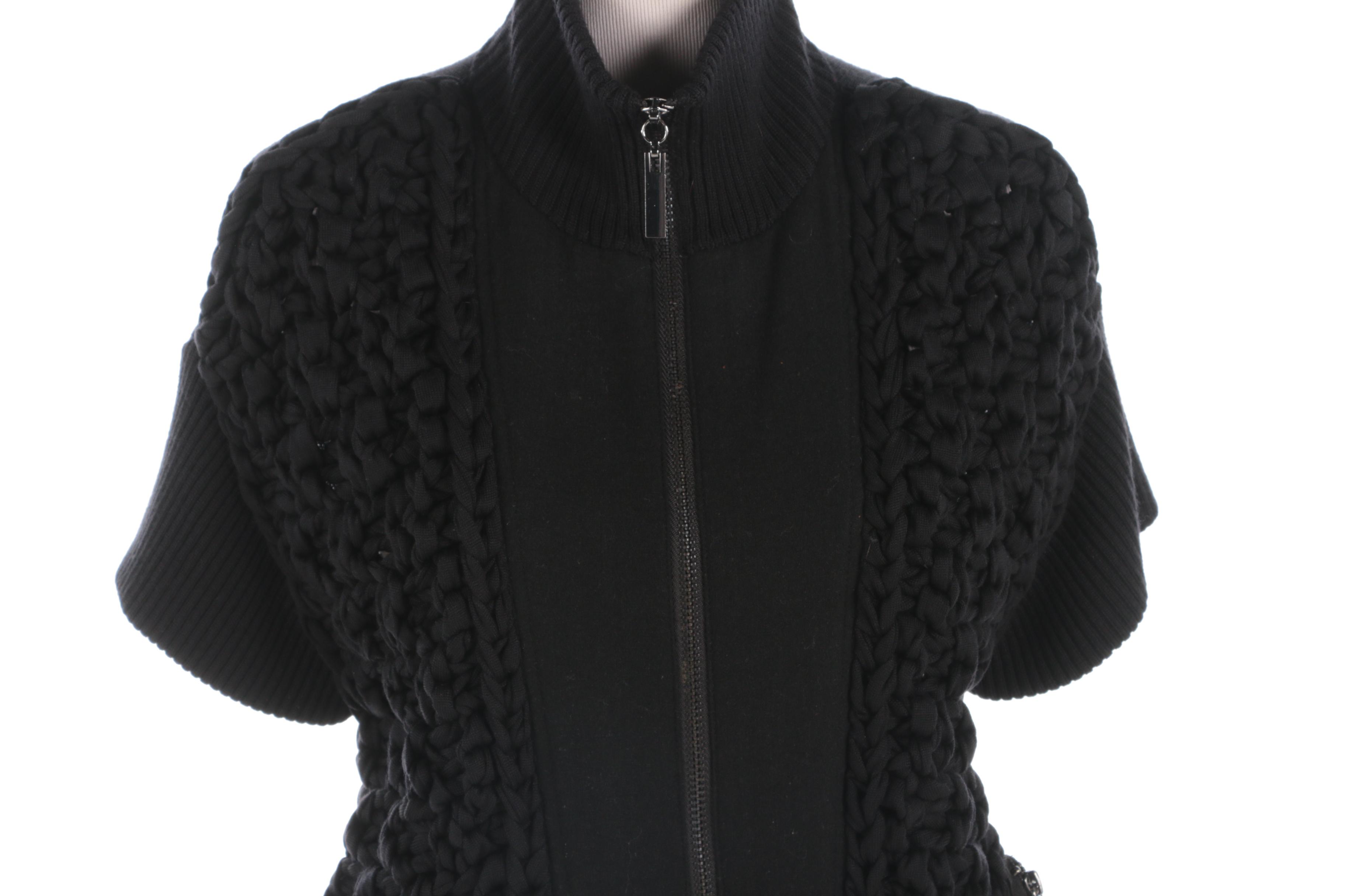Tory Burch Black Short Sleeve Zip-Front Sweater and Wool Trousers
