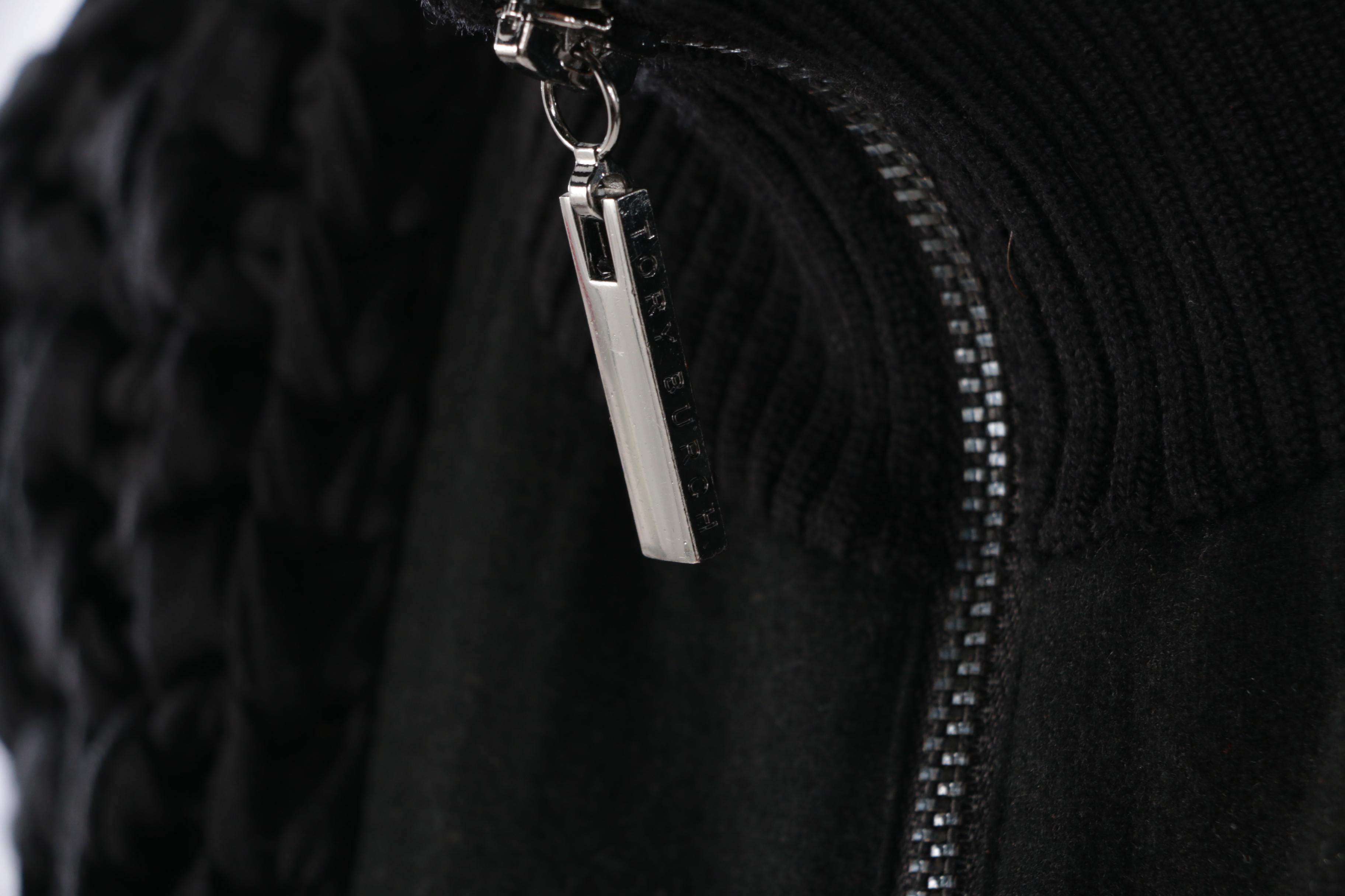 Tory Burch Black Short Sleeve Zip-Front Sweater and Wool Trousers