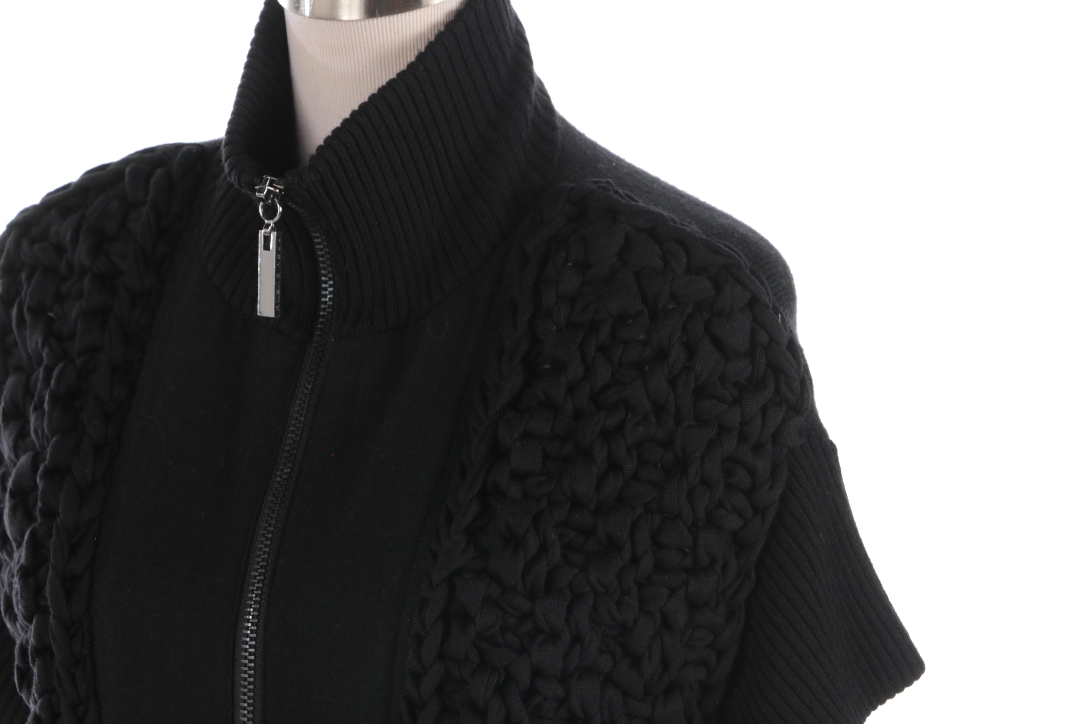 Tory Burch Black Short Sleeve Zip-Front Sweater and Wool Trousers