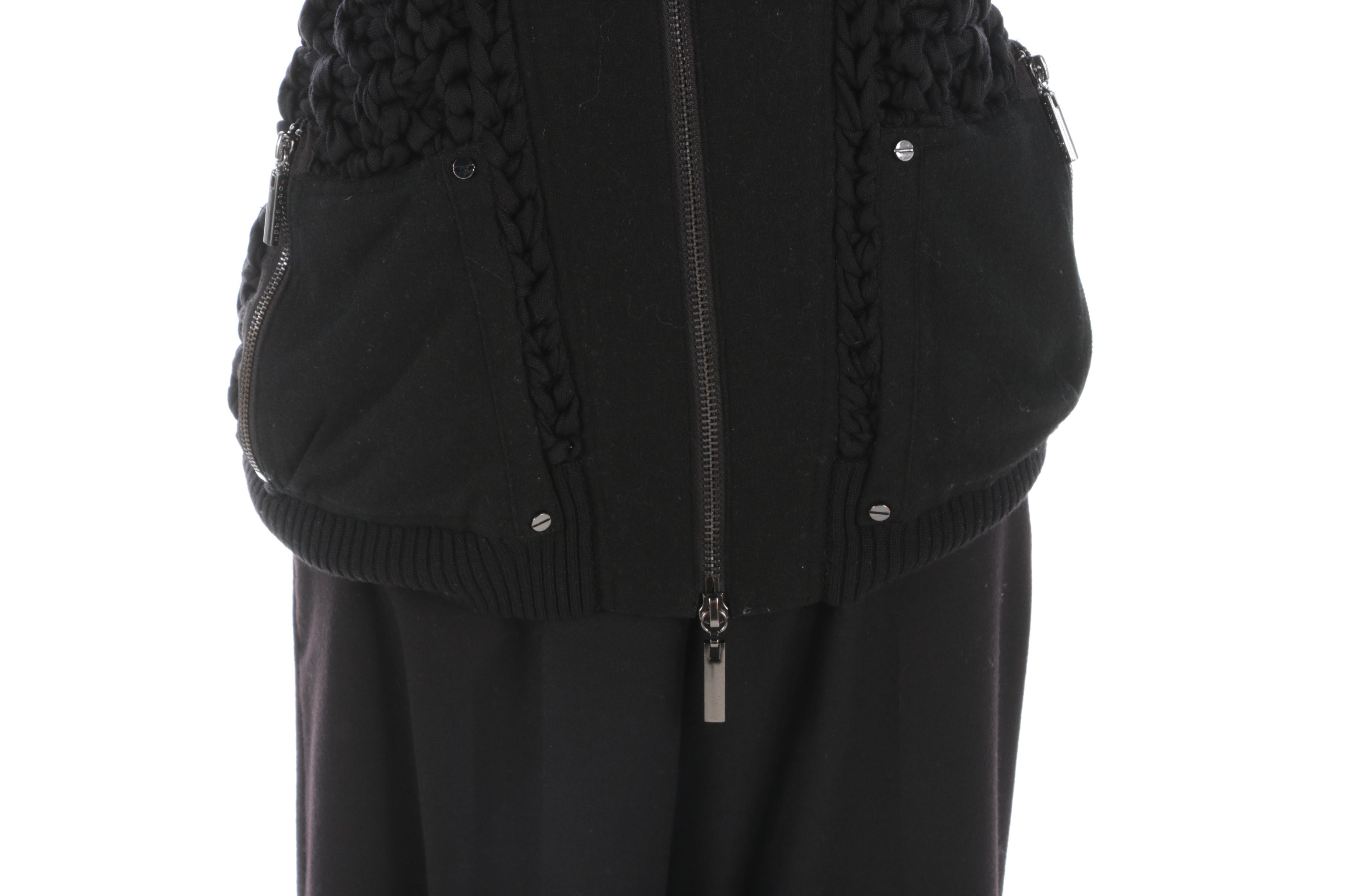 Tory Burch Black Short Sleeve Zip-Front Sweater and Wool Trousers