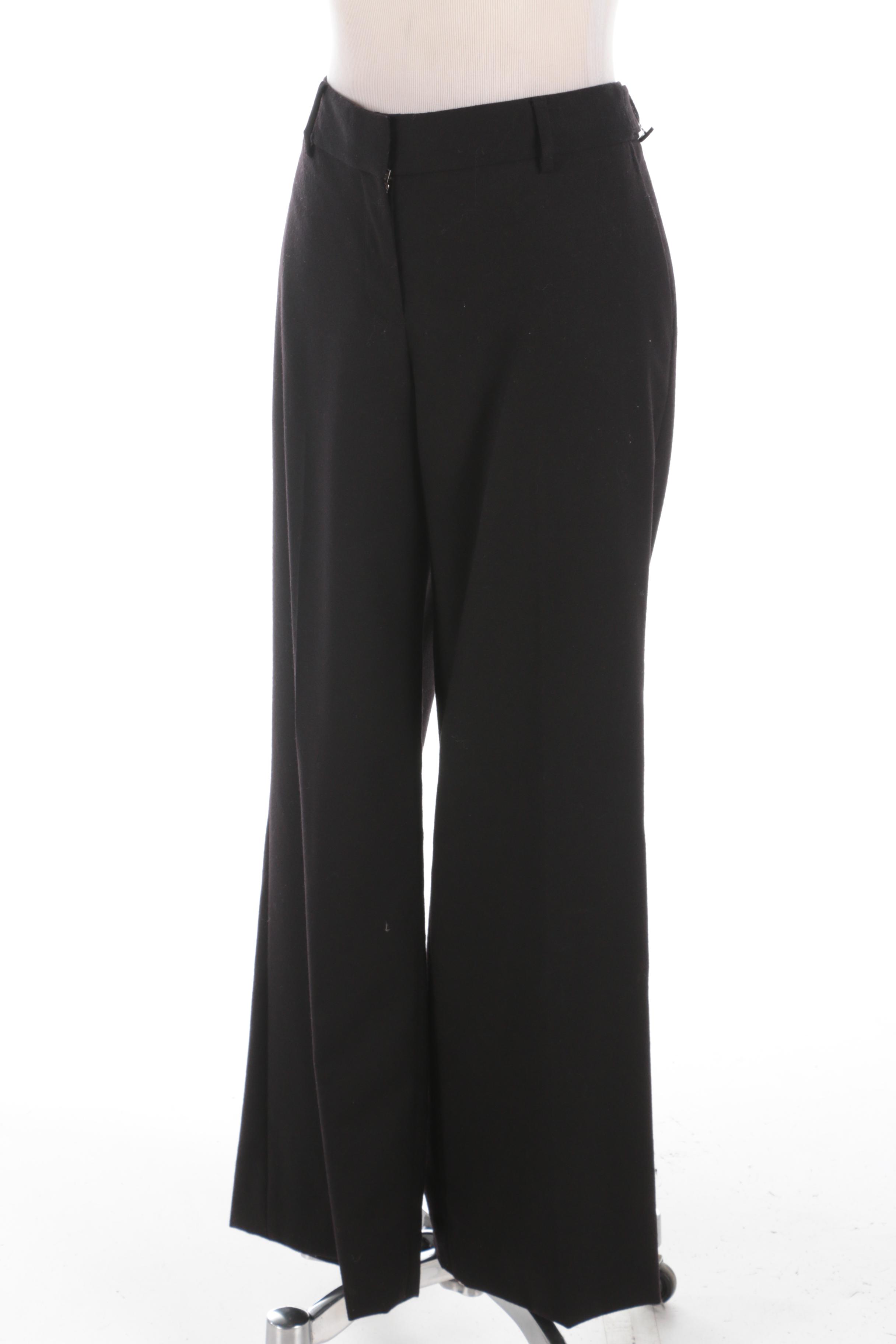 Tory Burch Black Short Sleeve Zip-Front Sweater and Wool Trousers