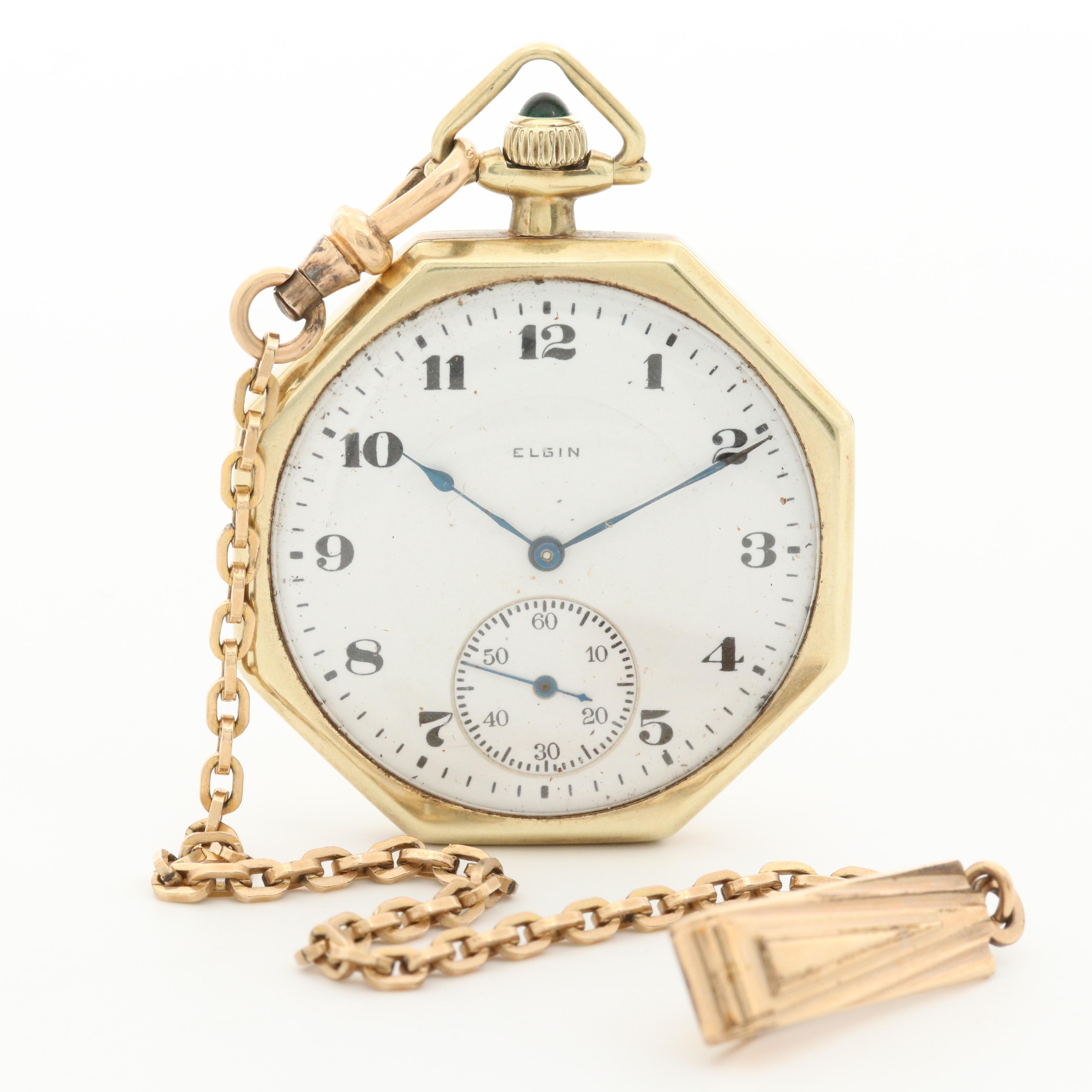 Vintage Elgin 14K Gold Octagonal Pocket Watch, 1920