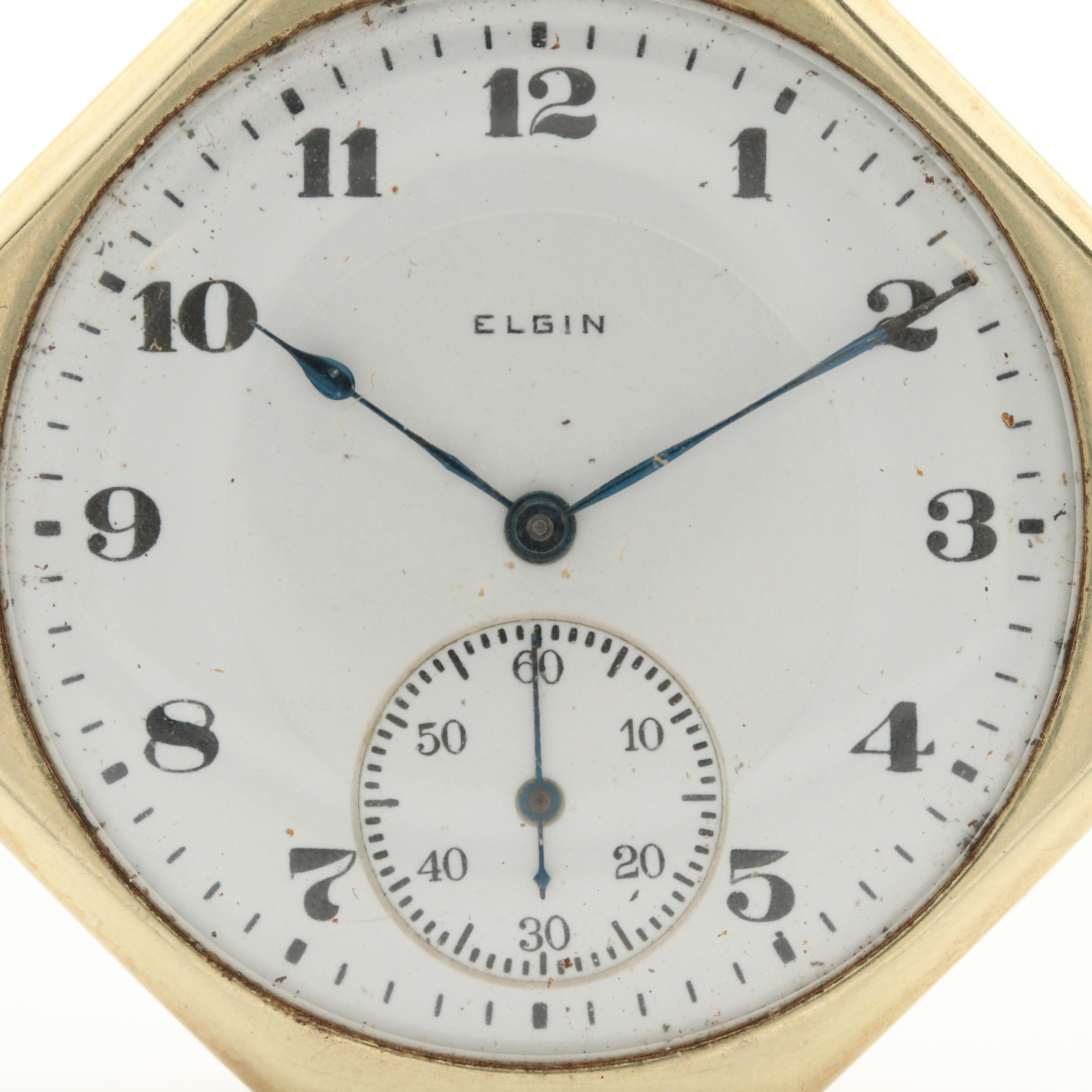 Vintage Elgin 14K Gold Octagonal Pocket Watch, 1920
