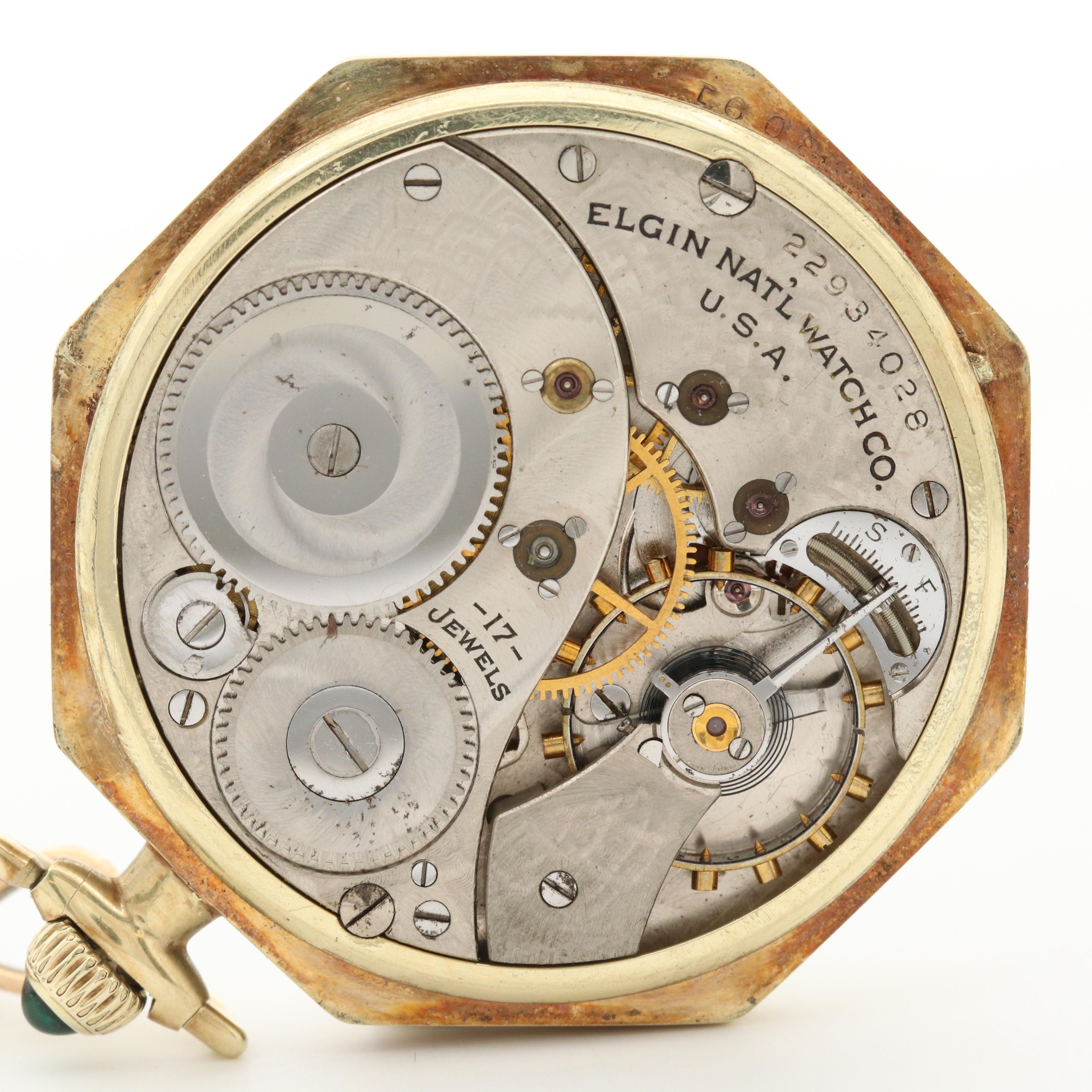 Vintage Elgin 14K Gold Octagonal Pocket Watch, 1920