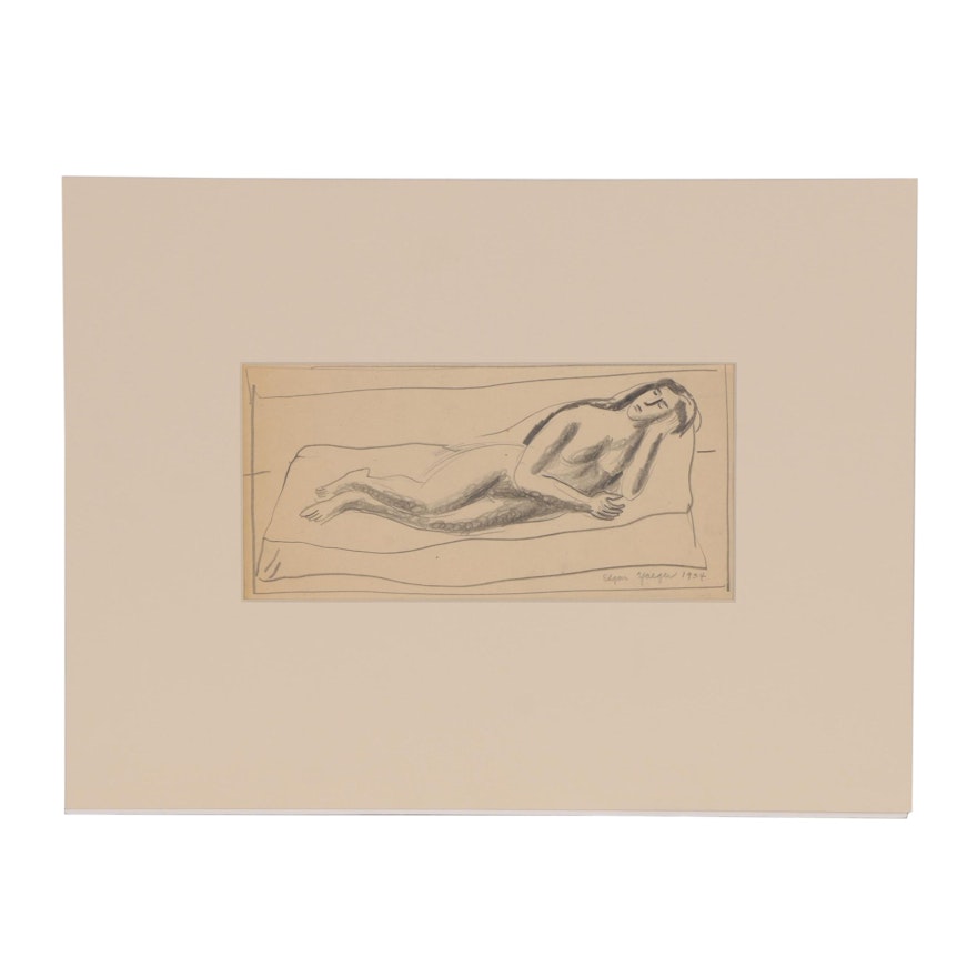 Edgar Yaeger 1934 Graphite Drawing of Reclining Female Nude