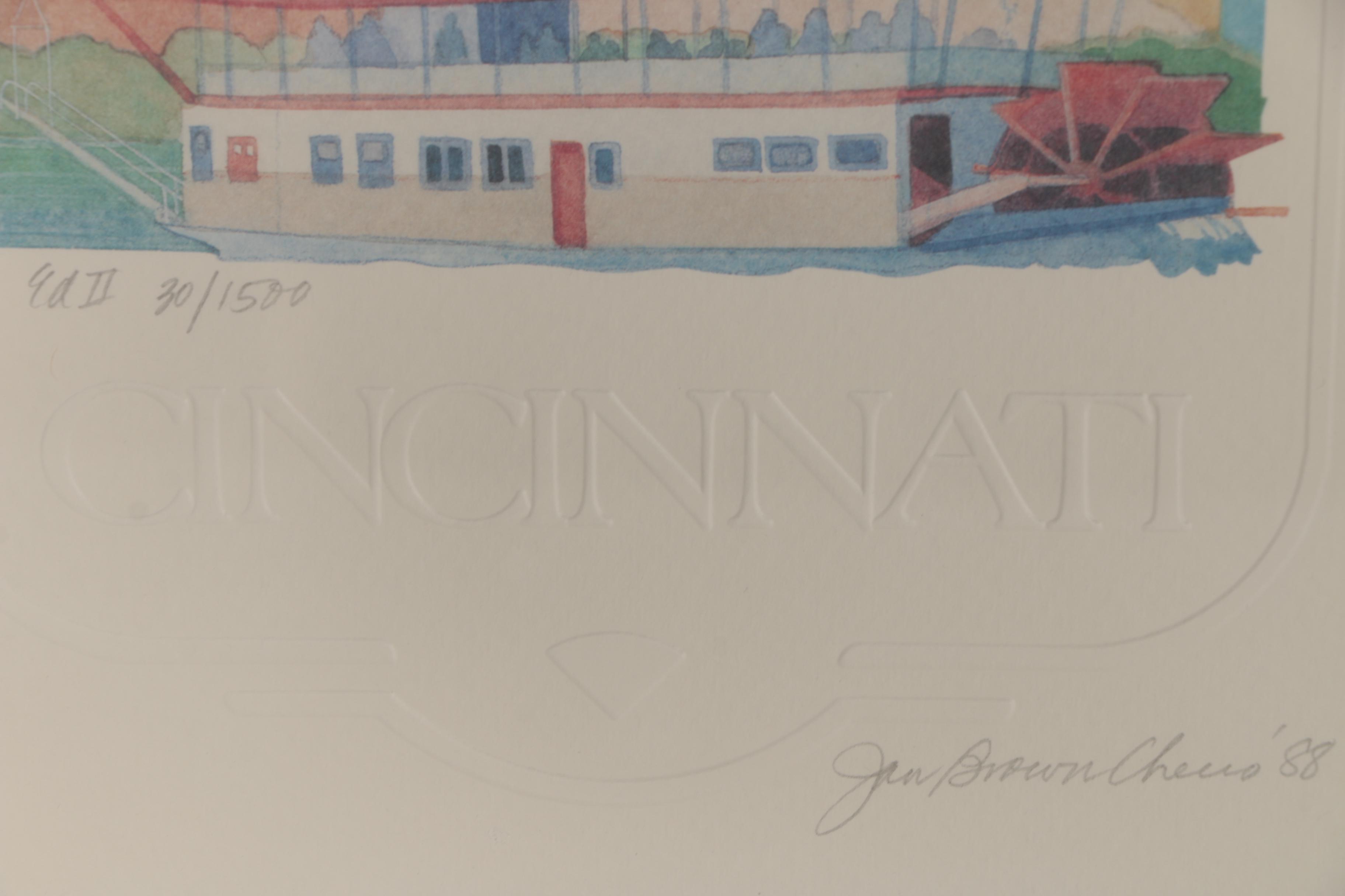 Jan Brown Checco Offset Lithographs "Riverfront" & "Cincinnati"