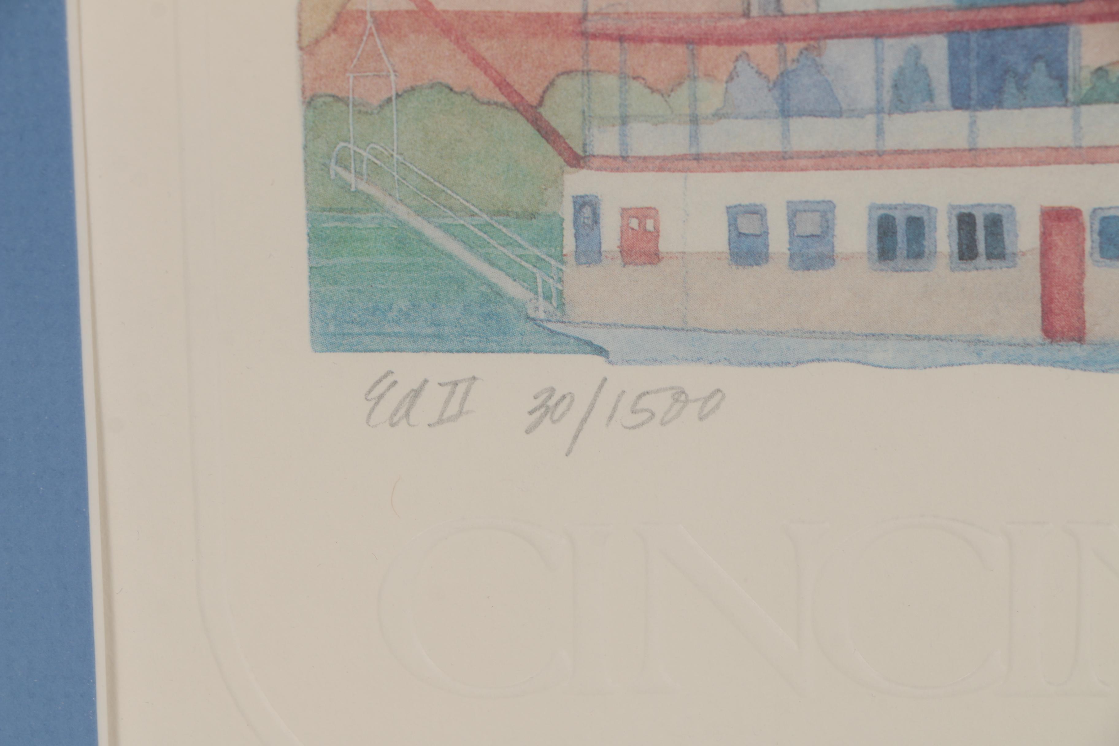 Jan Brown Checco Offset Lithographs "Riverfront" & "Cincinnati"