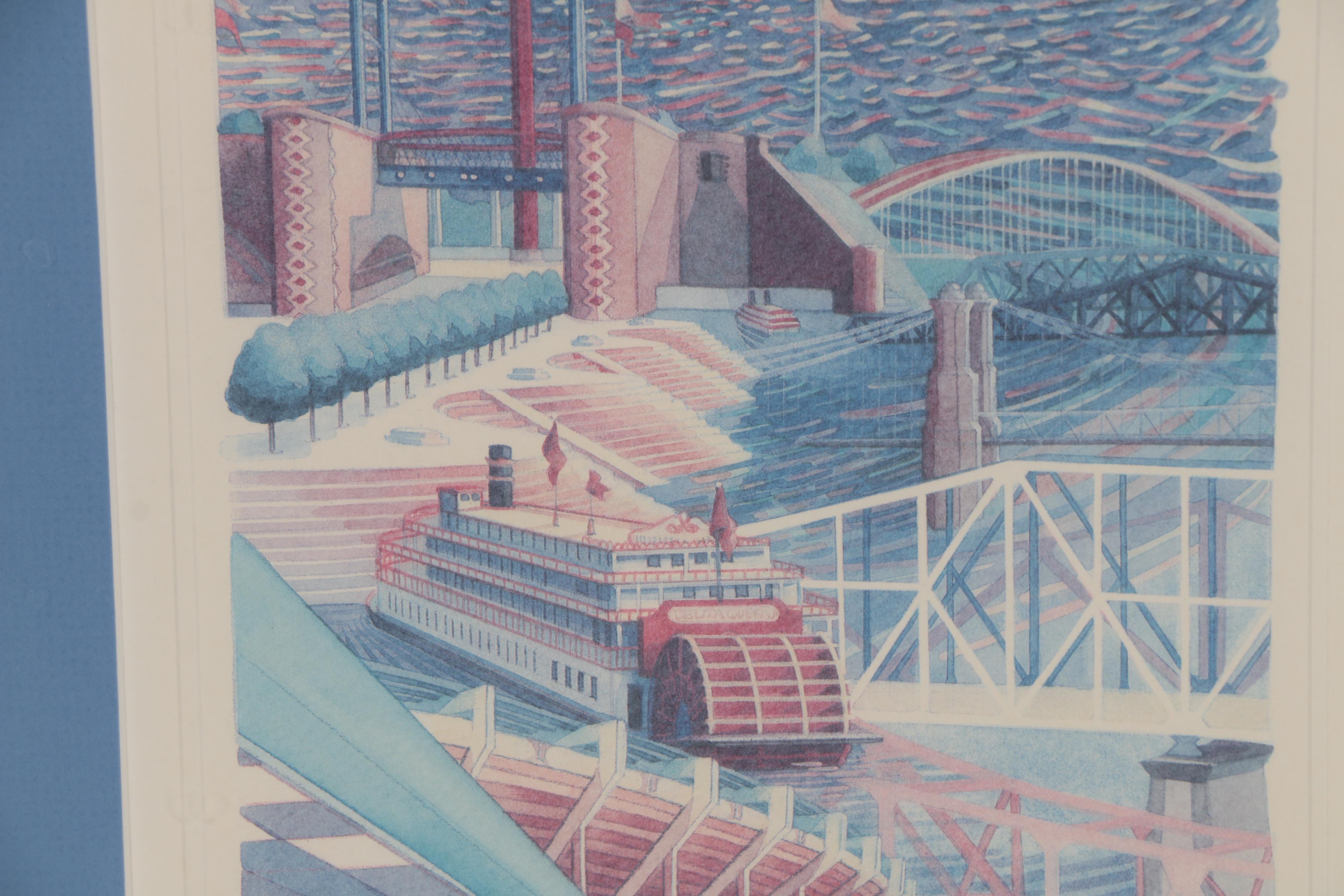 Jan Brown Checco Offset Lithographs "Riverfront" & "Cincinnati"