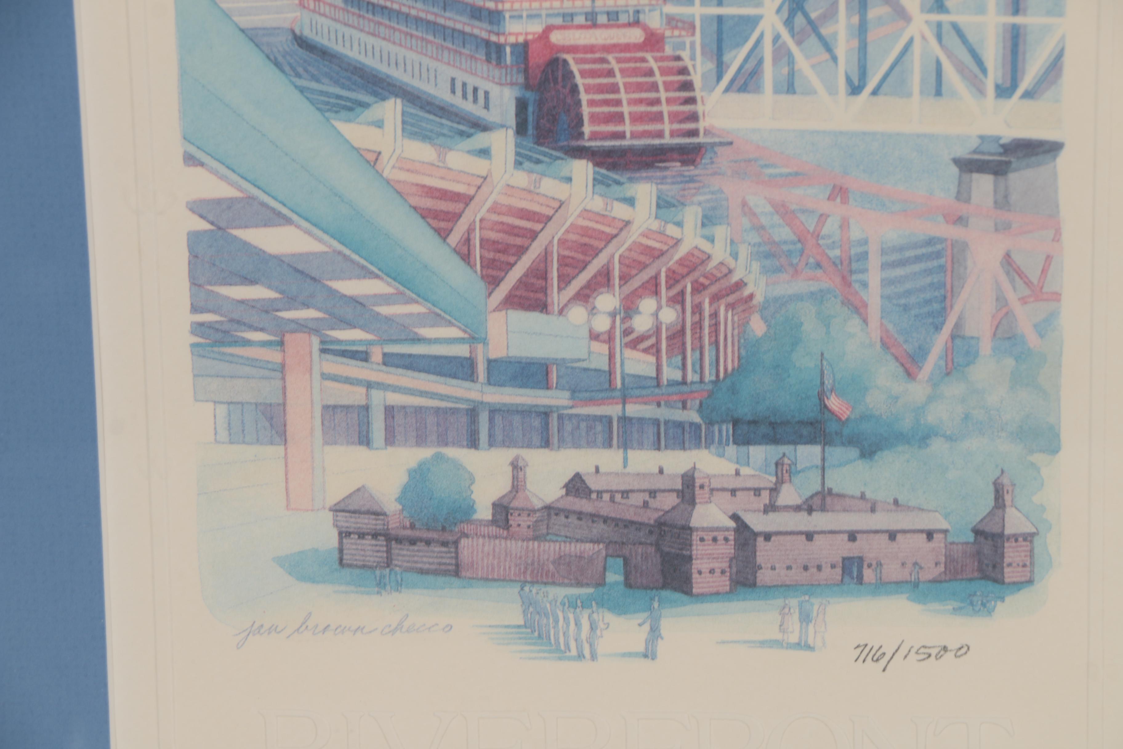 Jan Brown Checco Offset Lithographs "Riverfront" & "Cincinnati"