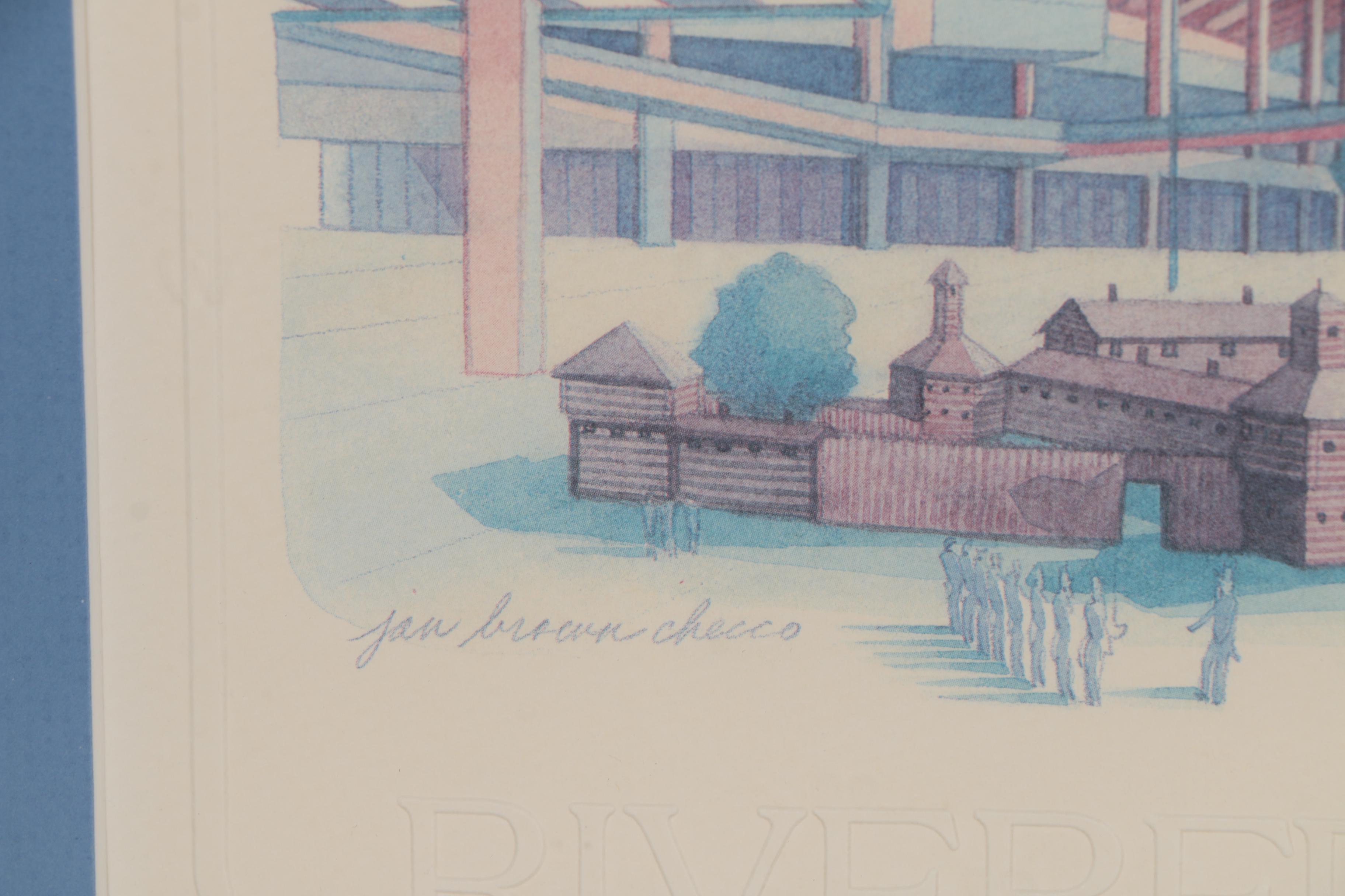 Jan Brown Checco Offset Lithographs "Riverfront" & "Cincinnati"