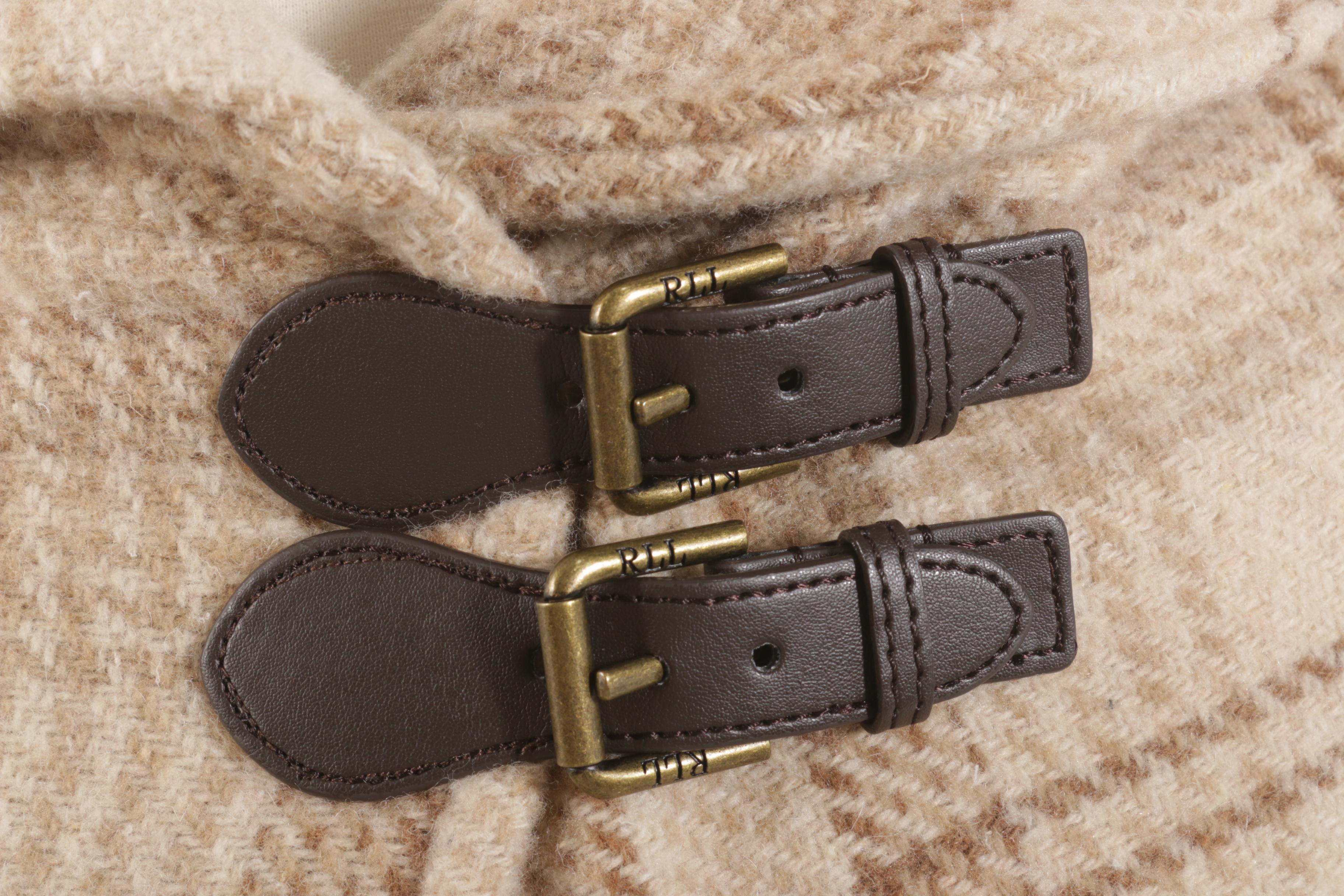 Lauren by Ralph Lauren Plaid Wool Cape with Leather Double Buckle Closure