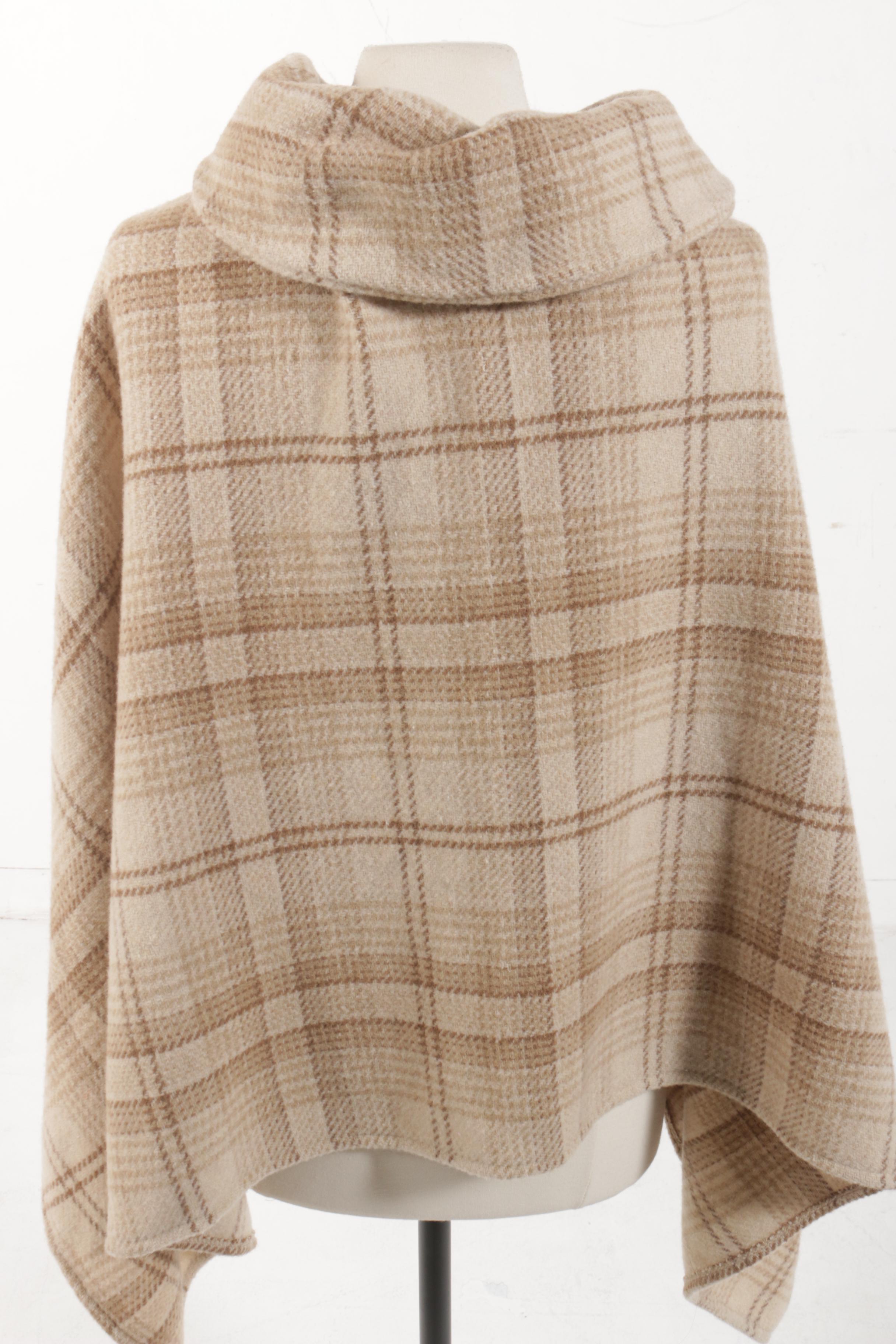 Lauren by Ralph Lauren Plaid Wool Cape with Leather Double Buckle Closure