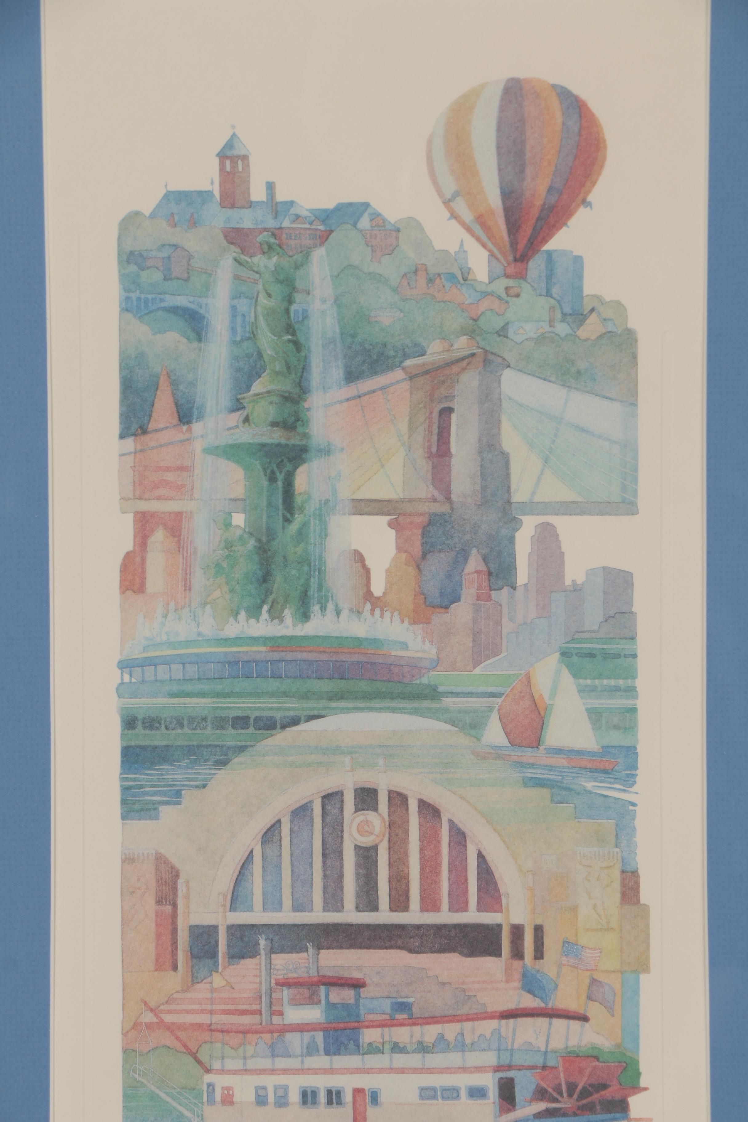 Jan Brown Checco Offset Lithographs "Riverfront" & "Cincinnati"