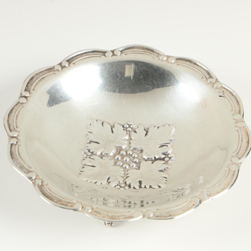 Footed Sterling Silver Bowl with Leaf Motif