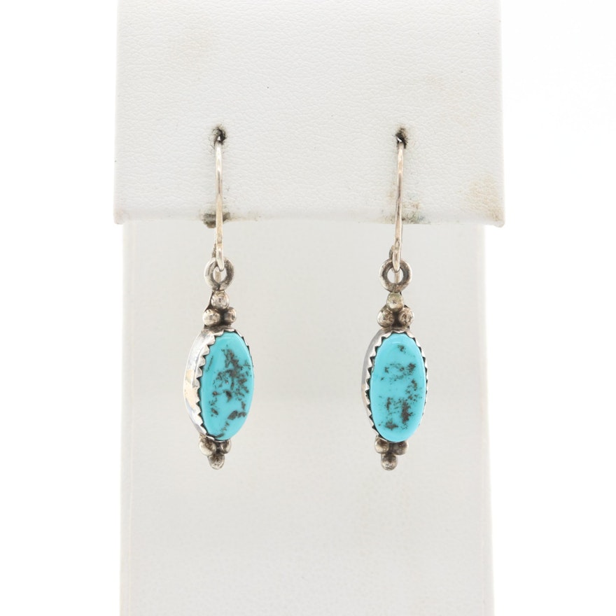 Lester Jackson Navajo Diné Sterling Silver Turquoise Dangle Earrings