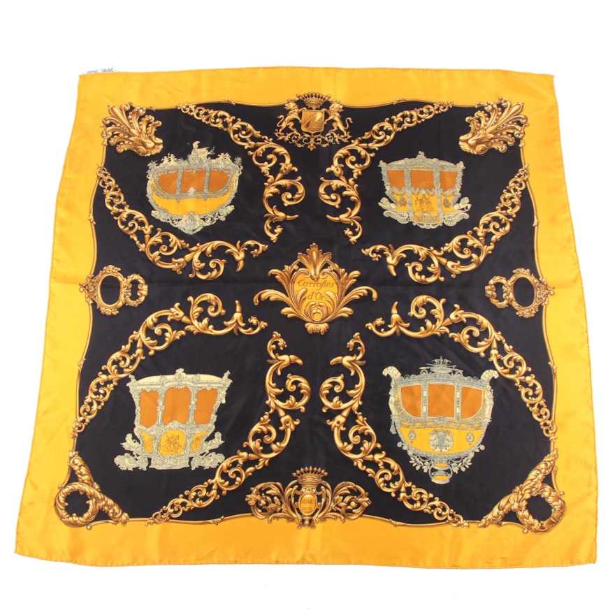 Hermès "Carrosses d'Or" Silk Scarf Designed by Vladimir Rybaltchenko, Vintage