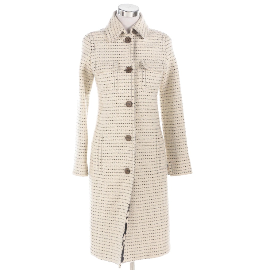 Tuleh Wool and Cotton Blend Button-Front Coat with Silk Print Lining
