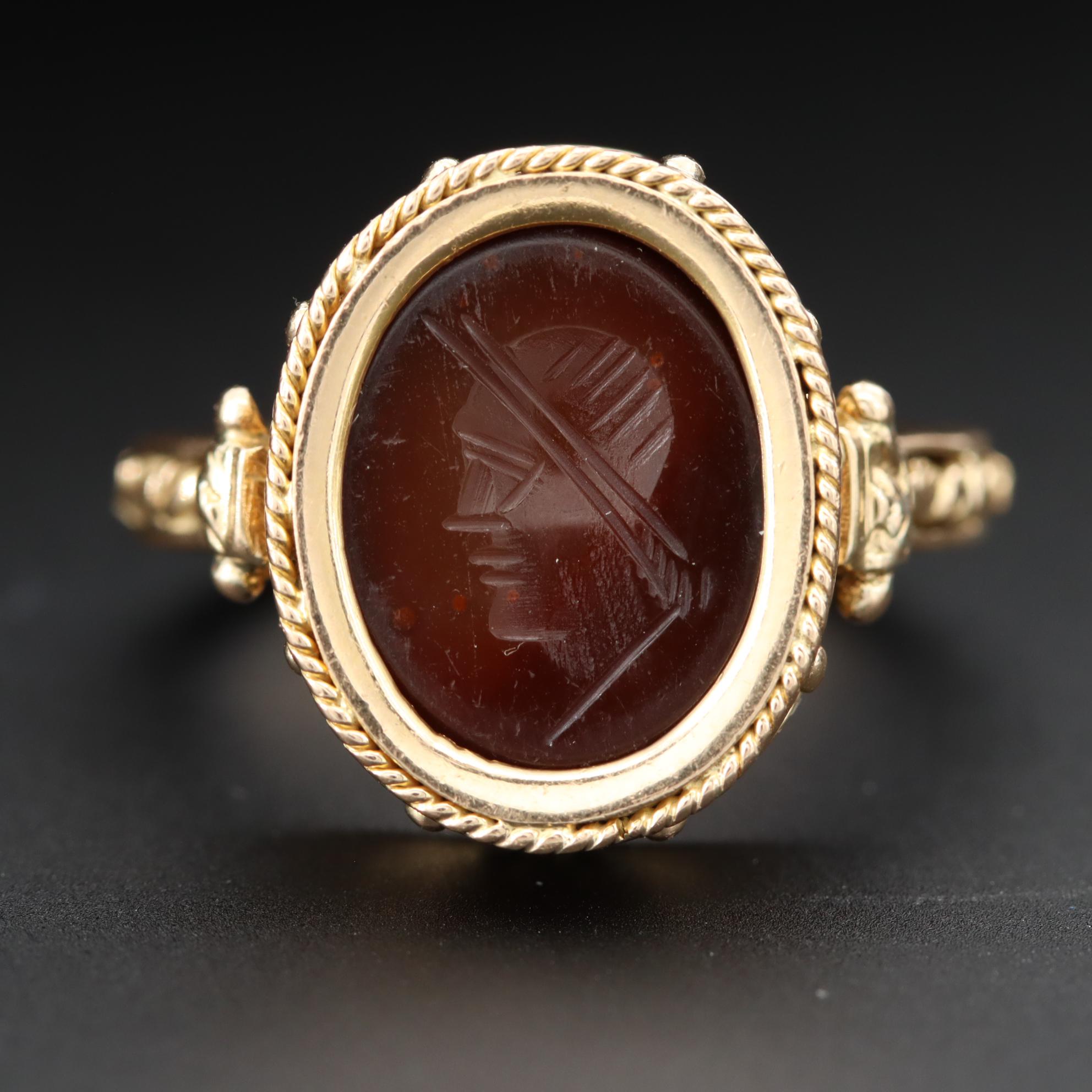 14K Yellow Gold Sard Intaglio Ring