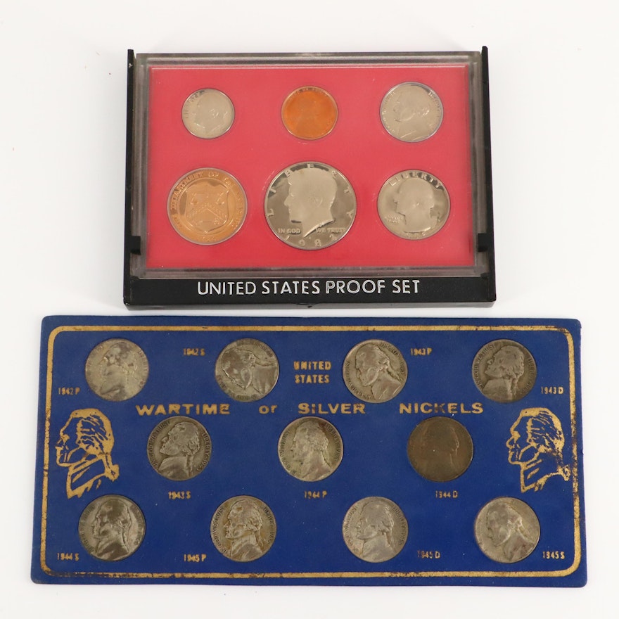 A WWII Jefferson Silver Nickel Set and a U.S. Mint 1982 Proof Set