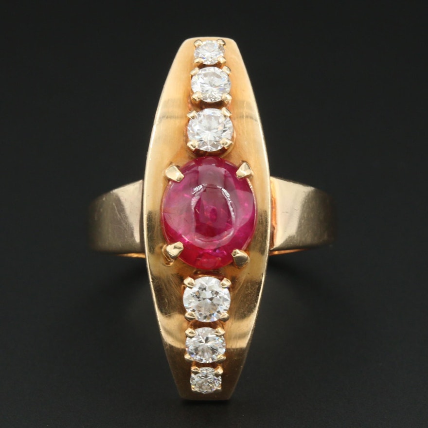 Mid-Century Atelier Janiyé 14K Yellow Gold Ruby and Diamond Ring