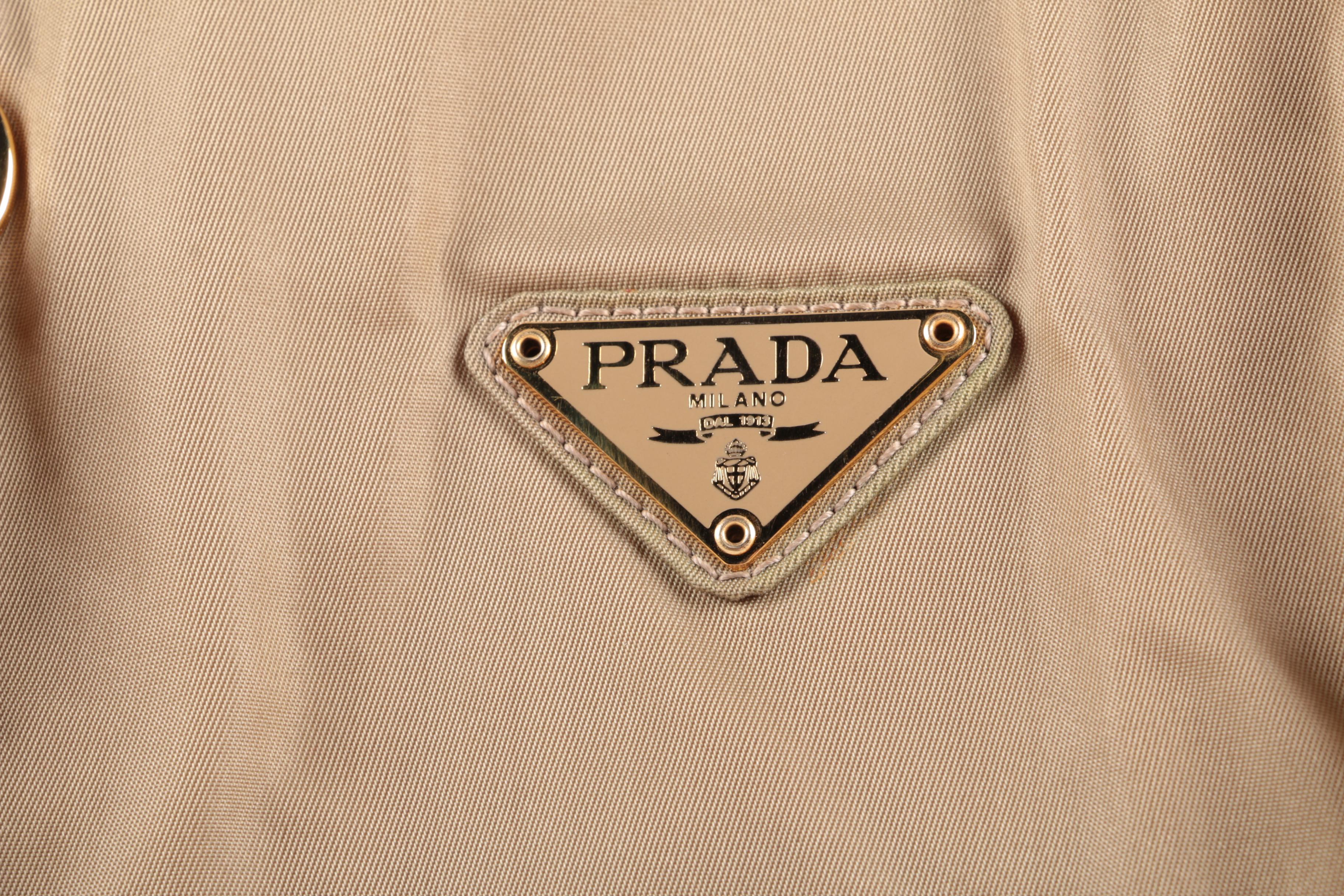 Prada Chain Link Shoulder Tote In Khaki Green Nylon and Leather