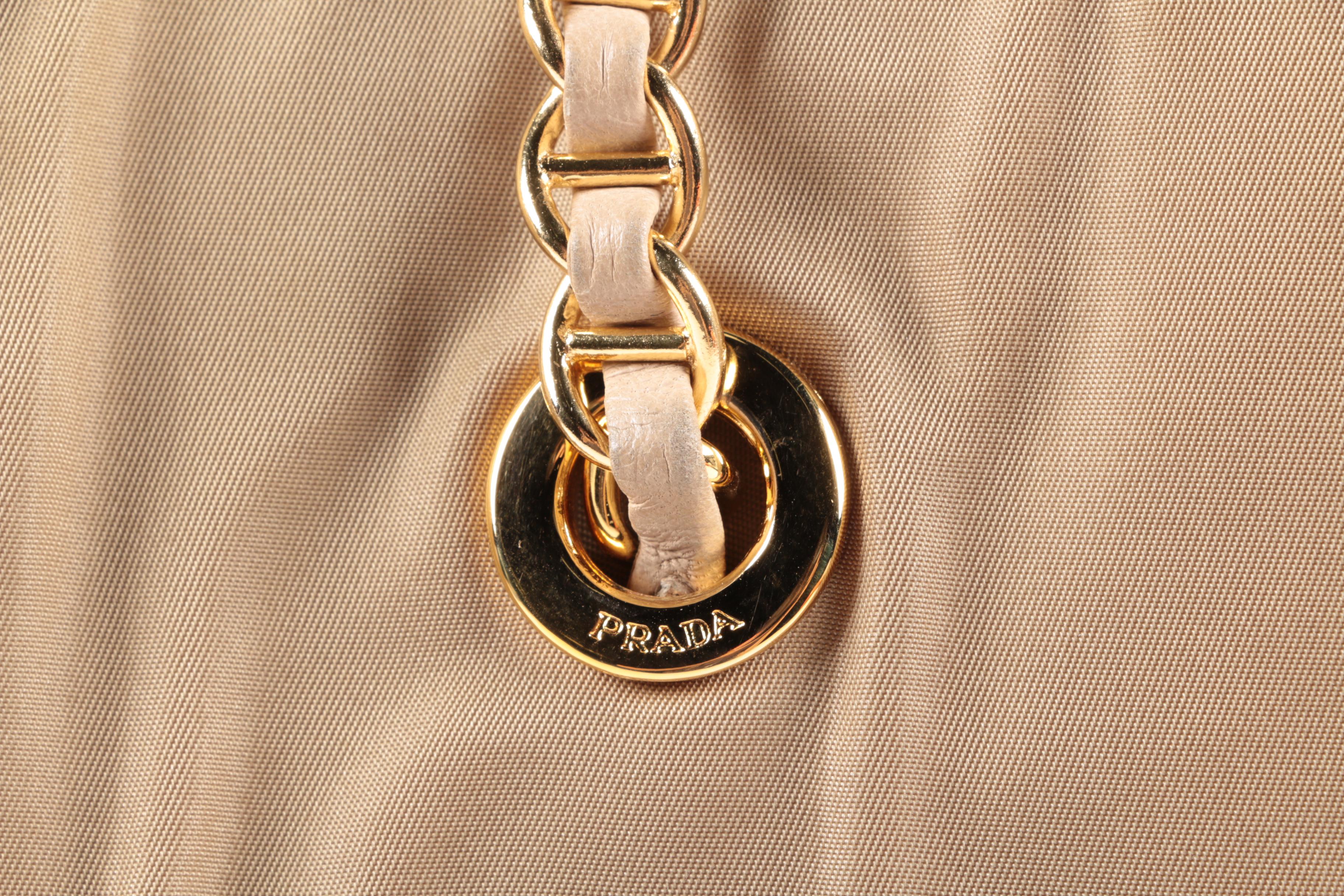 Prada Chain Link Shoulder Tote In Khaki Green Nylon and Leather