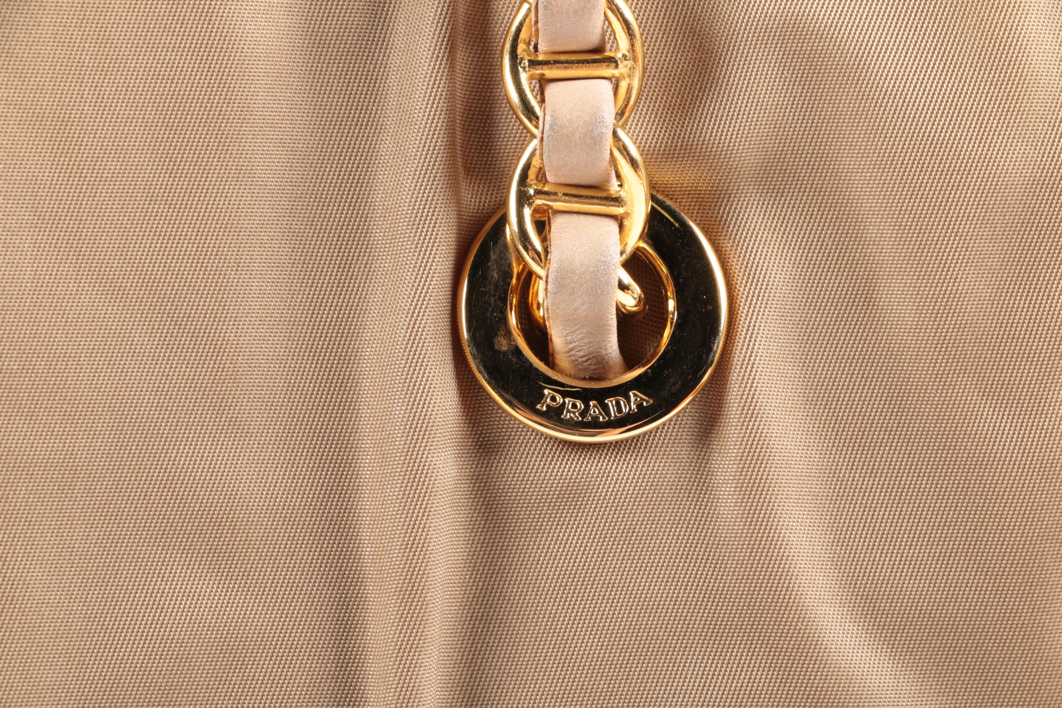 Prada Chain Link Shoulder Tote In Khaki Green Nylon and Leather