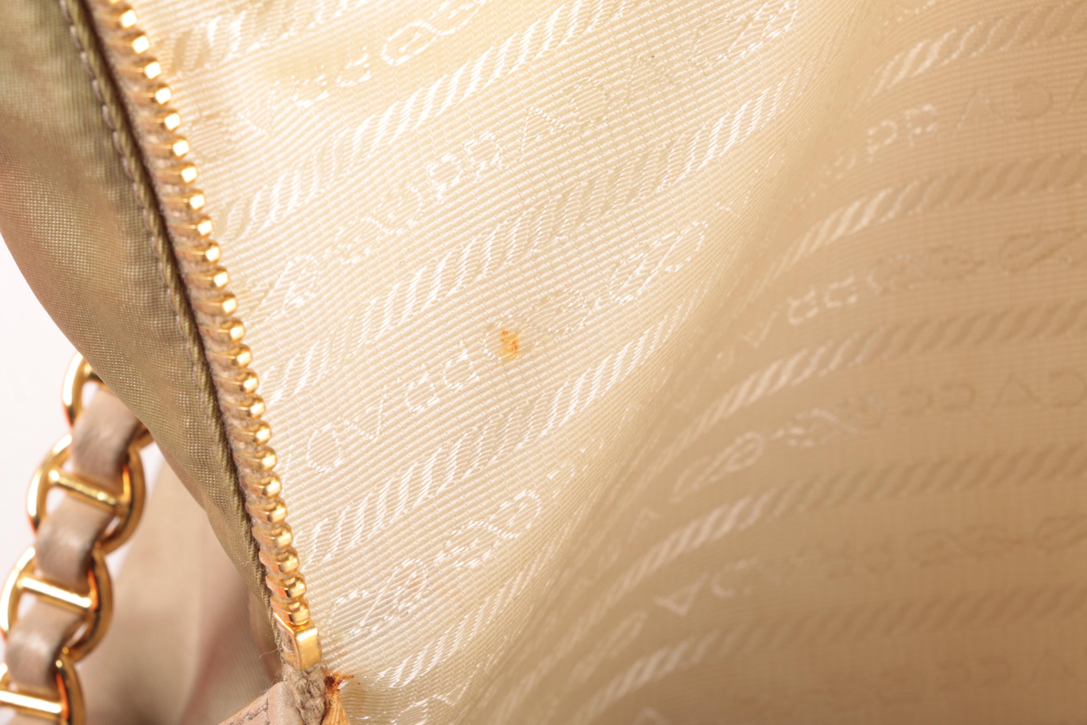 Prada Chain Link Shoulder Tote In Khaki Green Nylon and Leather