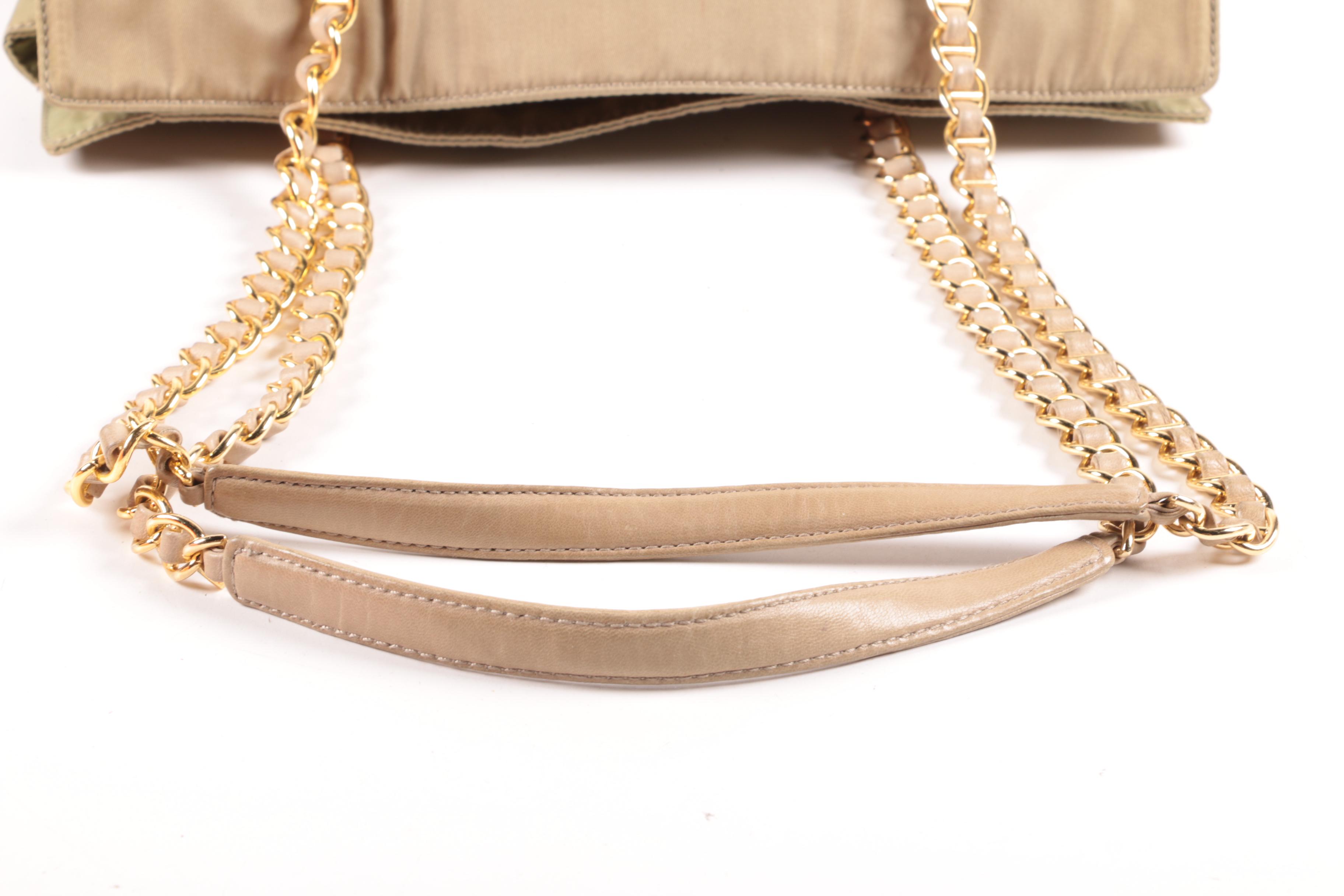 Prada Chain Link Shoulder Tote In Khaki Green Nylon and Leather