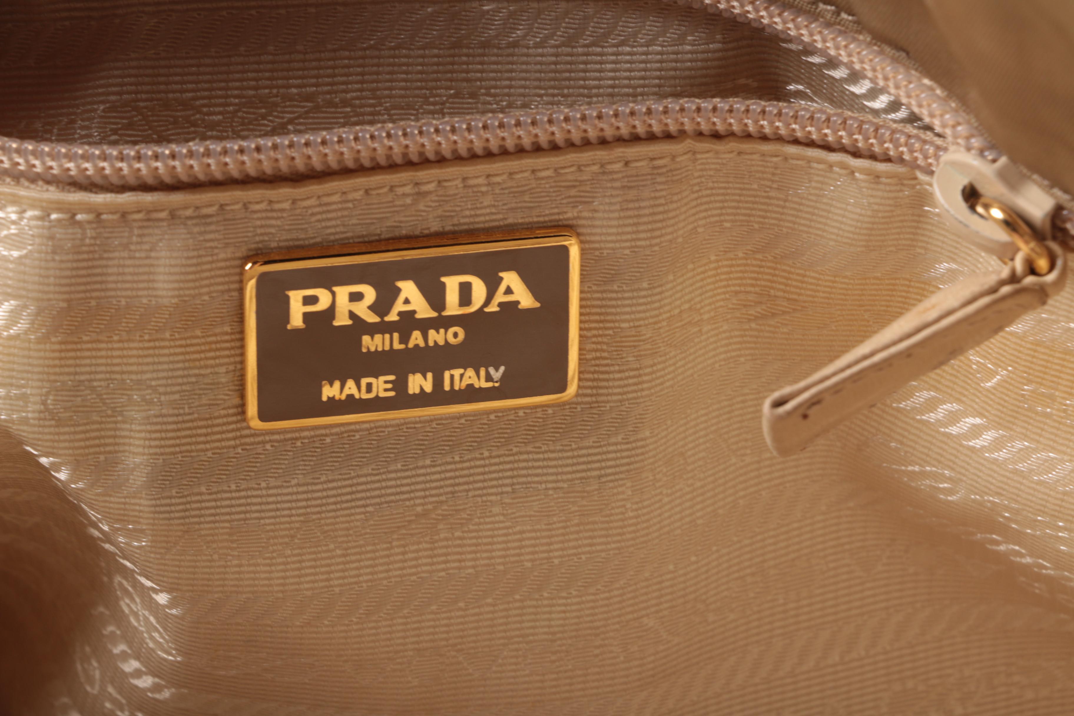 Prada Chain Link Shoulder Tote In Khaki Green Nylon and Leather