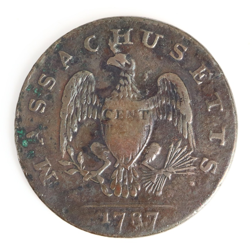 A Pre-Federal 1787 Massachusetts One-Cent Copper Coin