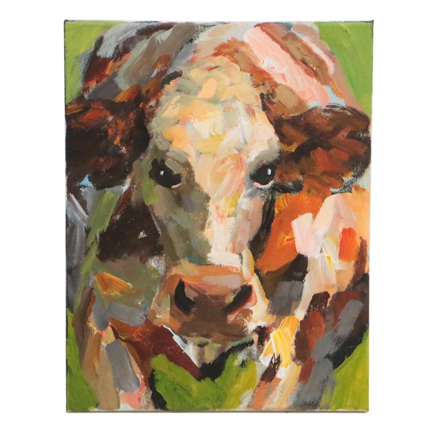 Elle Raines Acrylic Painting Cow Portrait