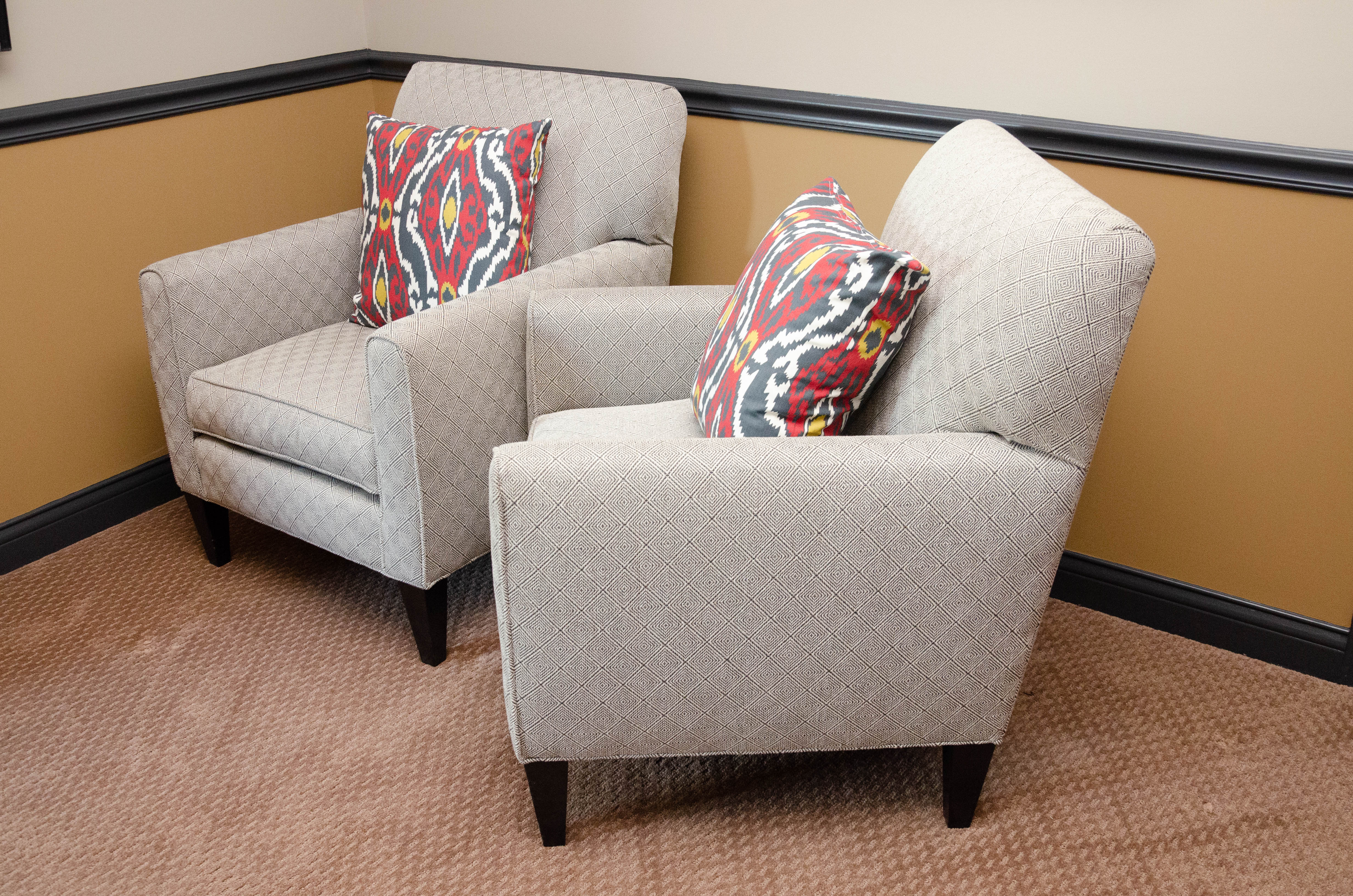 Pair of Rowe Furniture Upholstered Armchairs with Decorative Pillows