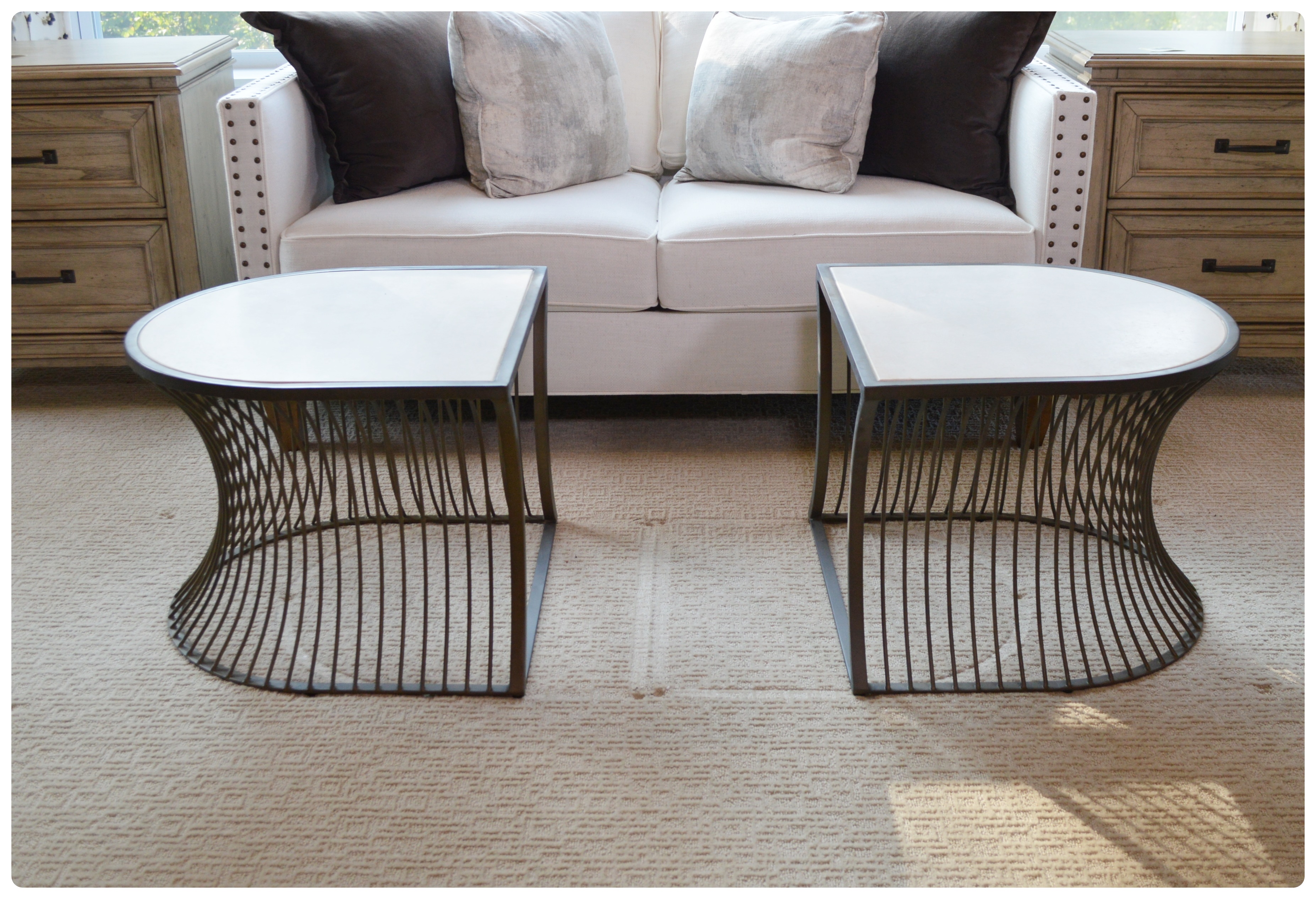 Gabby "Olivia" Limestone and Mottled Brass Oval Coffee Table, Contemporary