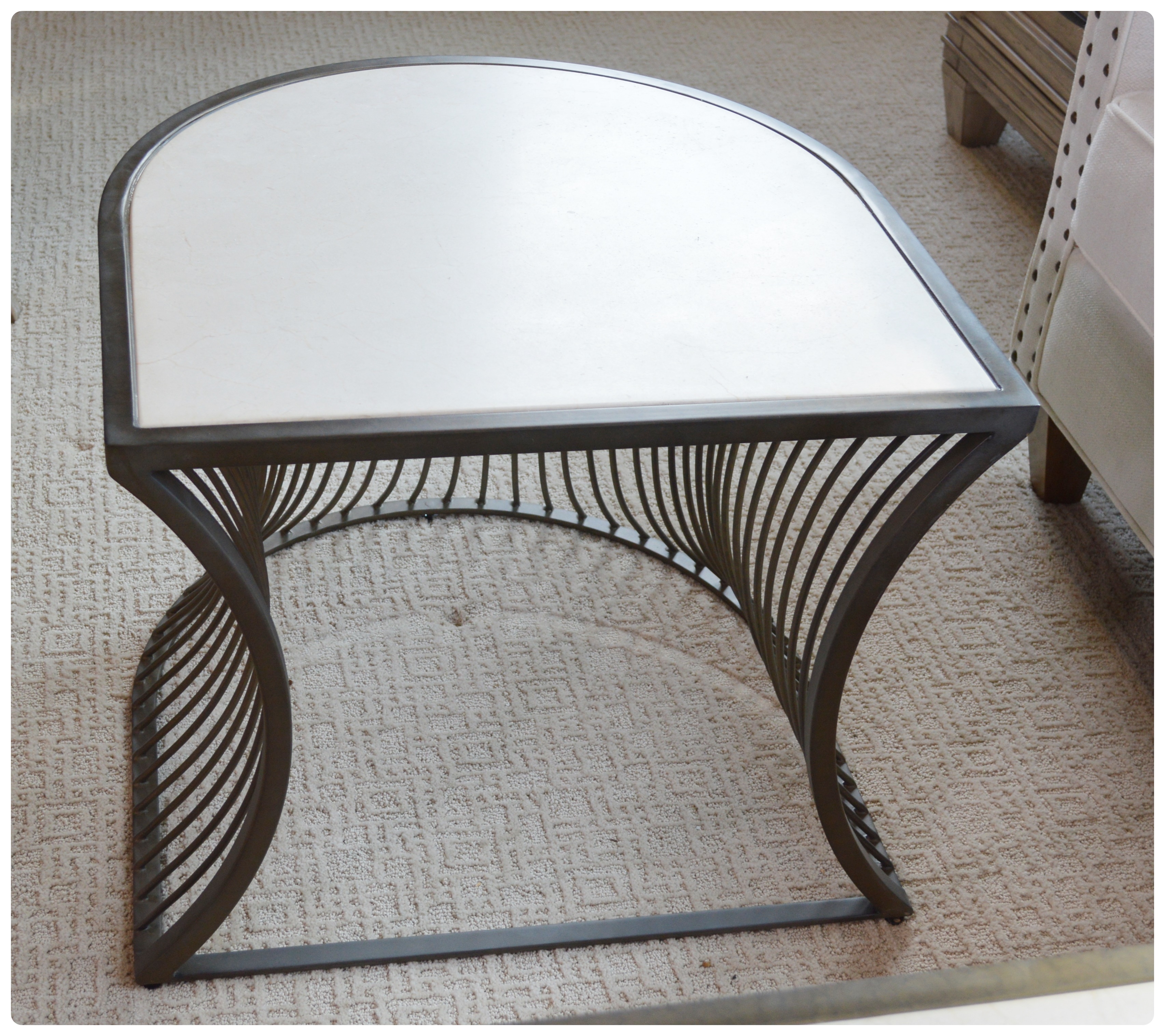 Gabby "Olivia" Limestone and Mottled Brass Oval Coffee Table, Contemporary