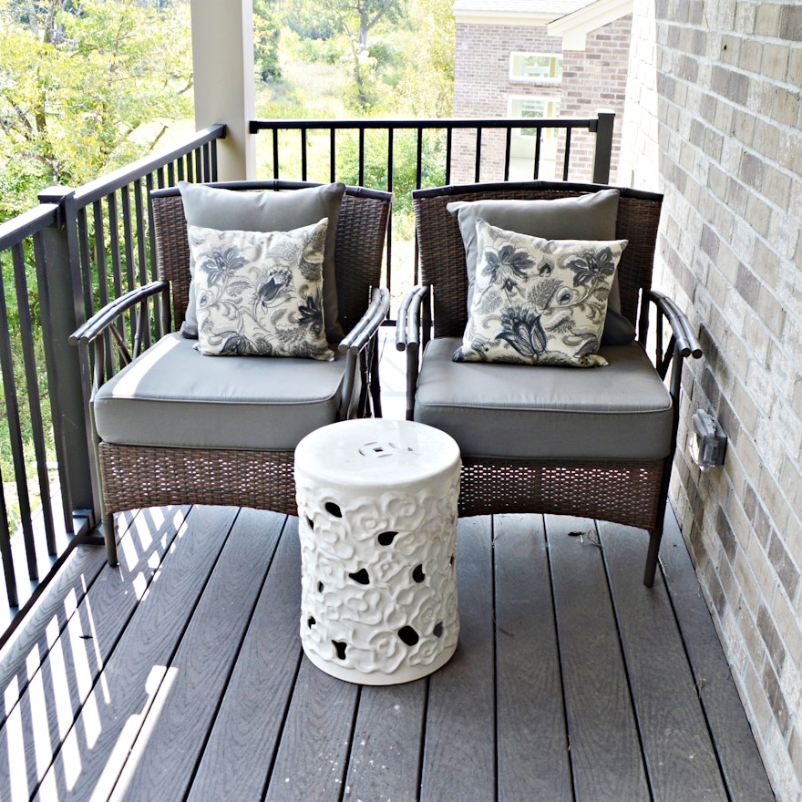 Panama Jack Patio Chairs and Ceramic Garden Stool, Contemporary