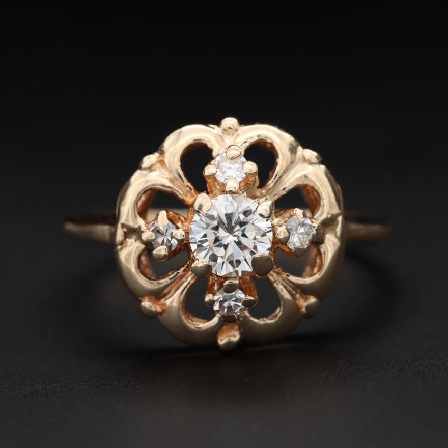 14K Yellow Gold Diamond Clover Ring