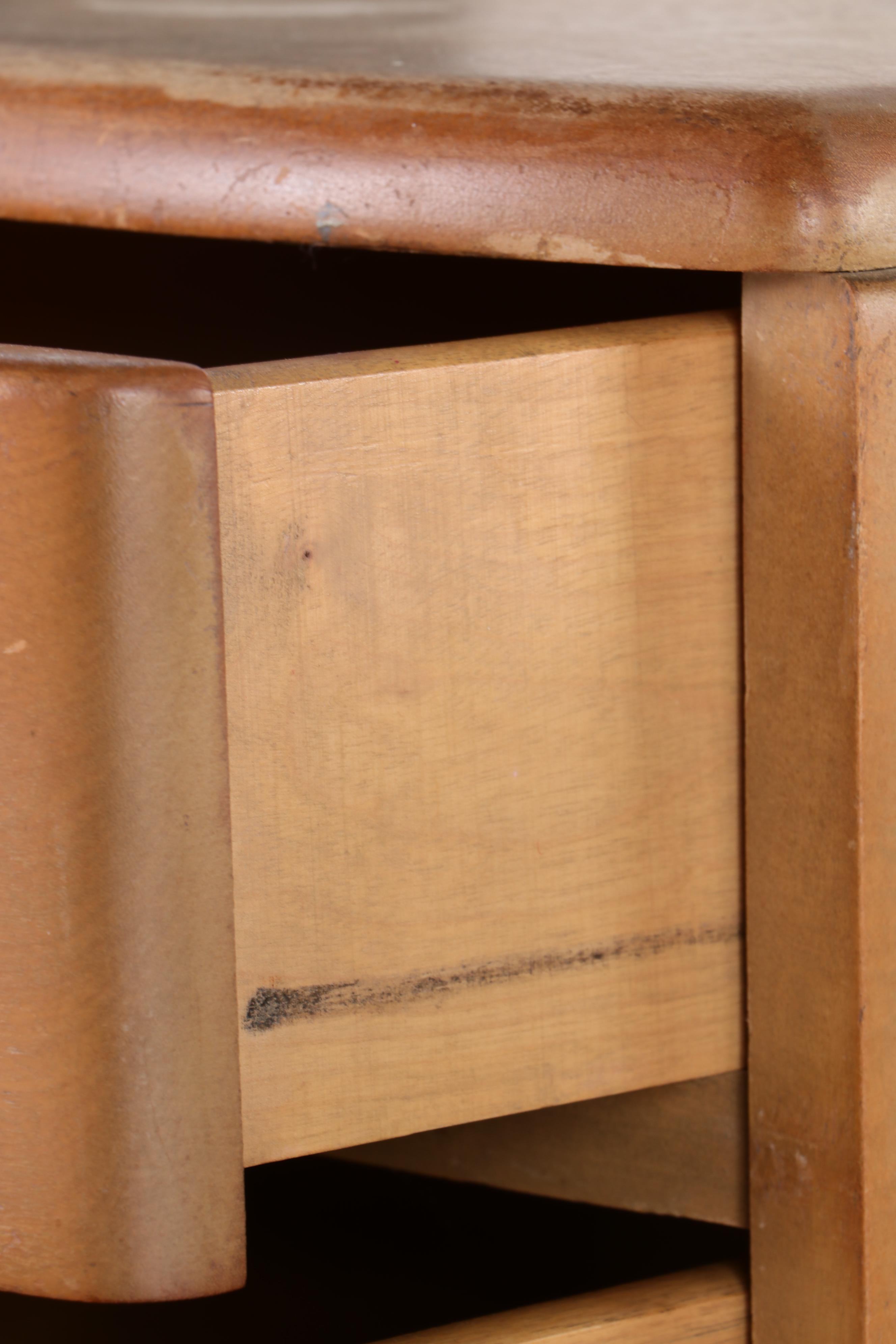 Leo Jiranek for Heywood-Wakefield, Art Deco "Airflow" Vanity Plus Swivel Stool